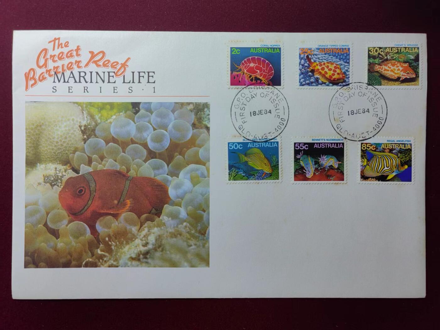 联合阁邮币社™ ——“多国邮品专场” 澳大利亚1984年 发行海洋生物（大型邮封微黄）