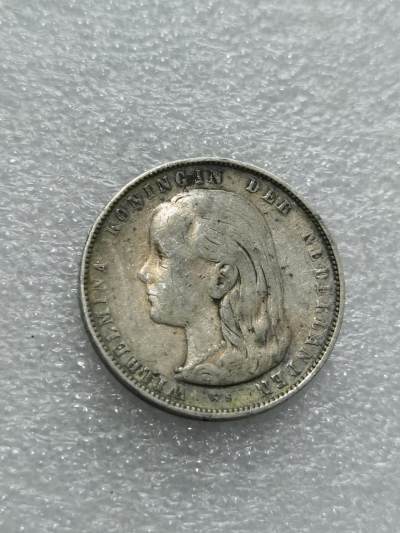 天下钱庄裸币专场 - 荷兰1897年1盾威廉明娜幼年头像银币 萝莉头