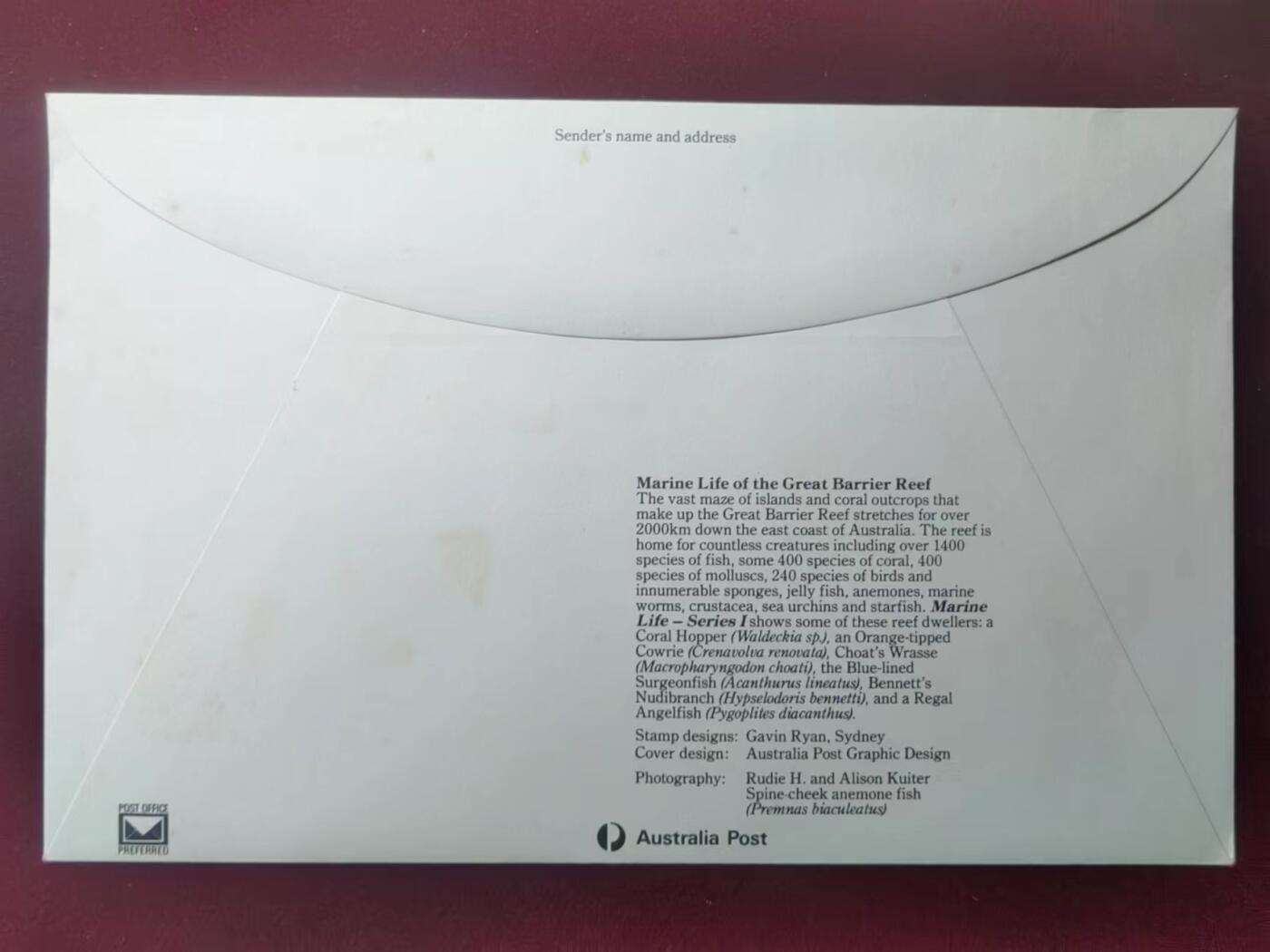 联合阁邮币社™ ——“多国邮品专场” 澳大利亚1984年 发行海洋生物（大型邮封微黄）