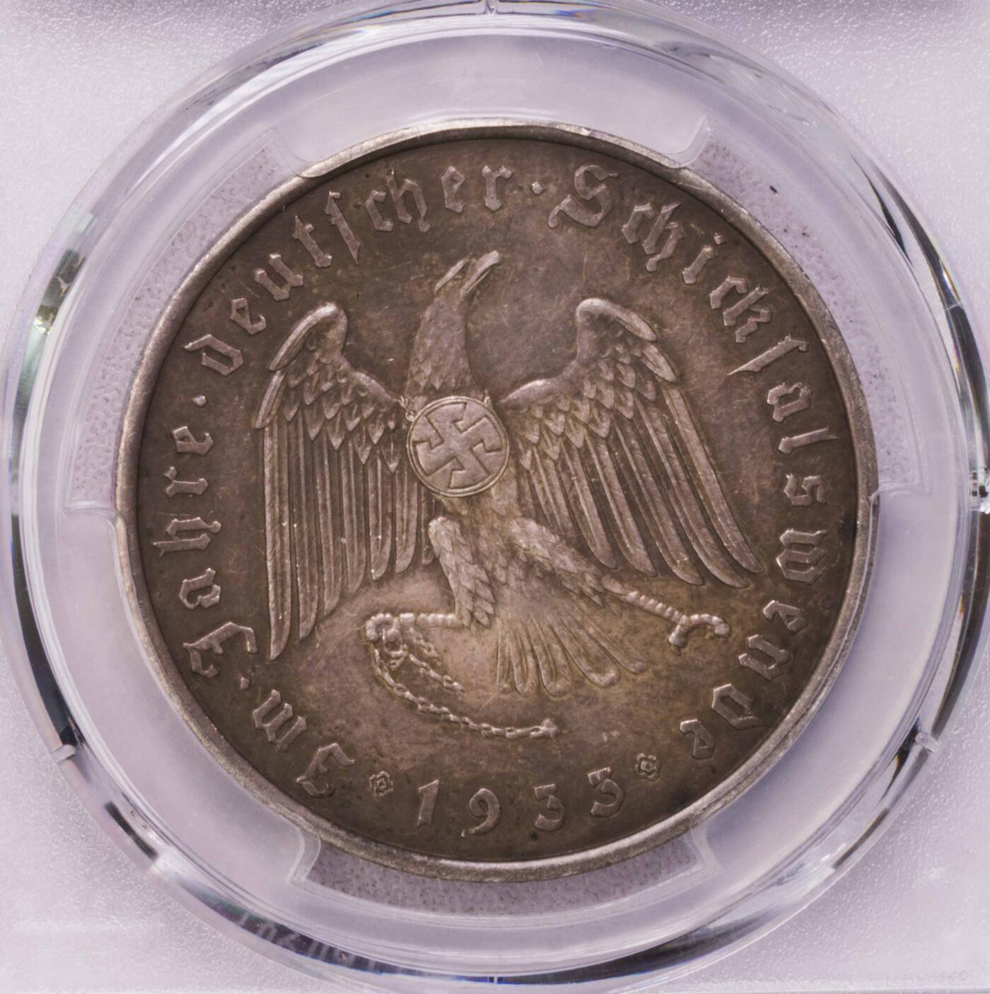 PCGS-SP62 1933德国第三帝国锁链鹰元首银章 味道一流