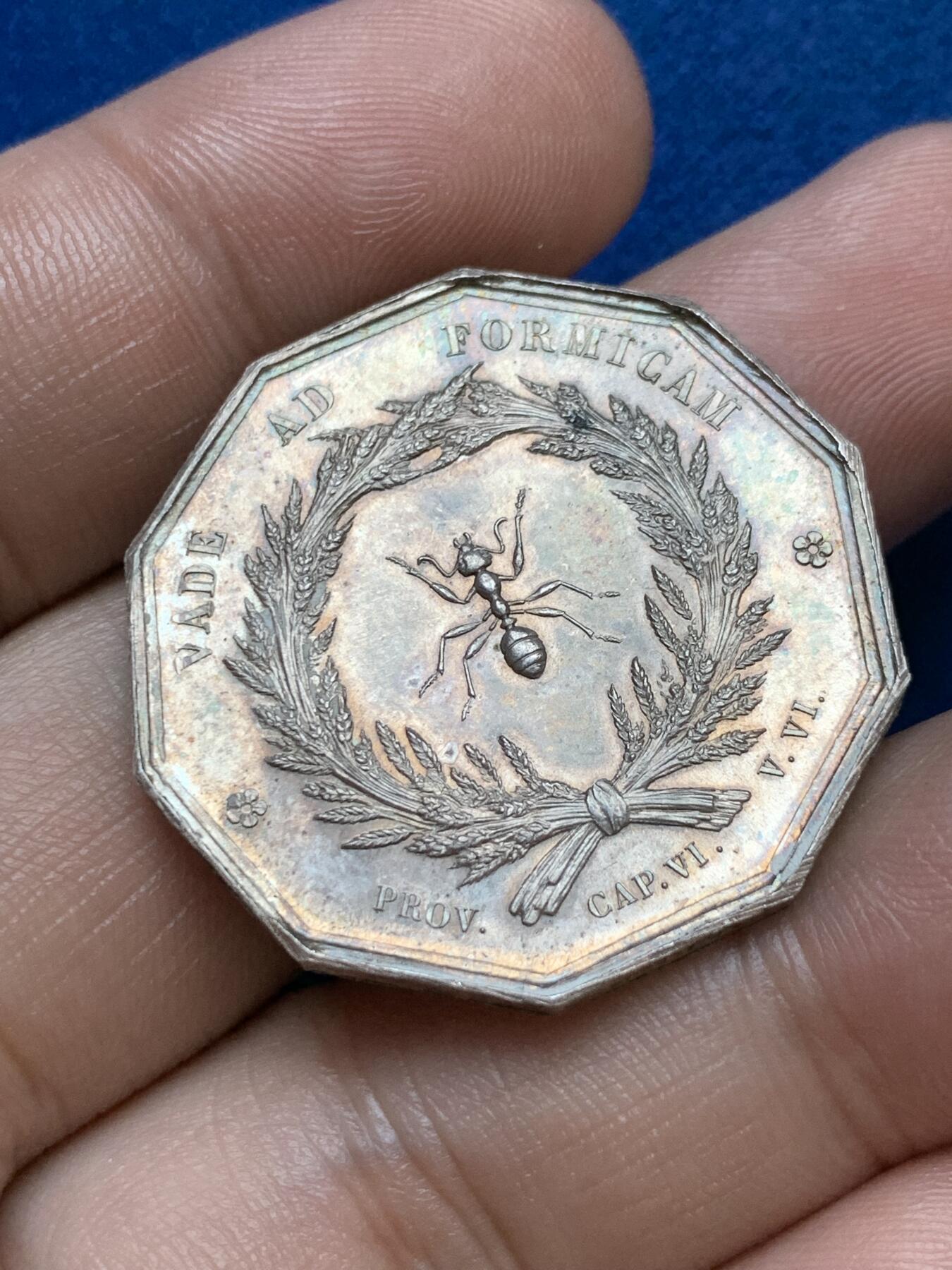 《竞宝斋》第286场-周六， 周日，周一 3场连拍 （全场包邮） 法国1822里昂储蓄银行八角银代币 丰饶角边铭 33mm 15.3g