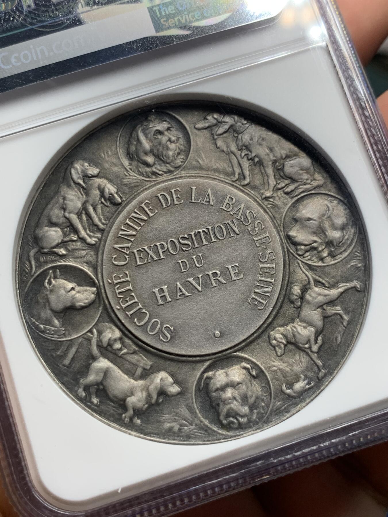 《竞宝斋》第286场-周六， 周日，周一 3场连拍 （全场包邮） NGC MS64 法国1930哈瓦那博览会镀银铜章 加厚盒装