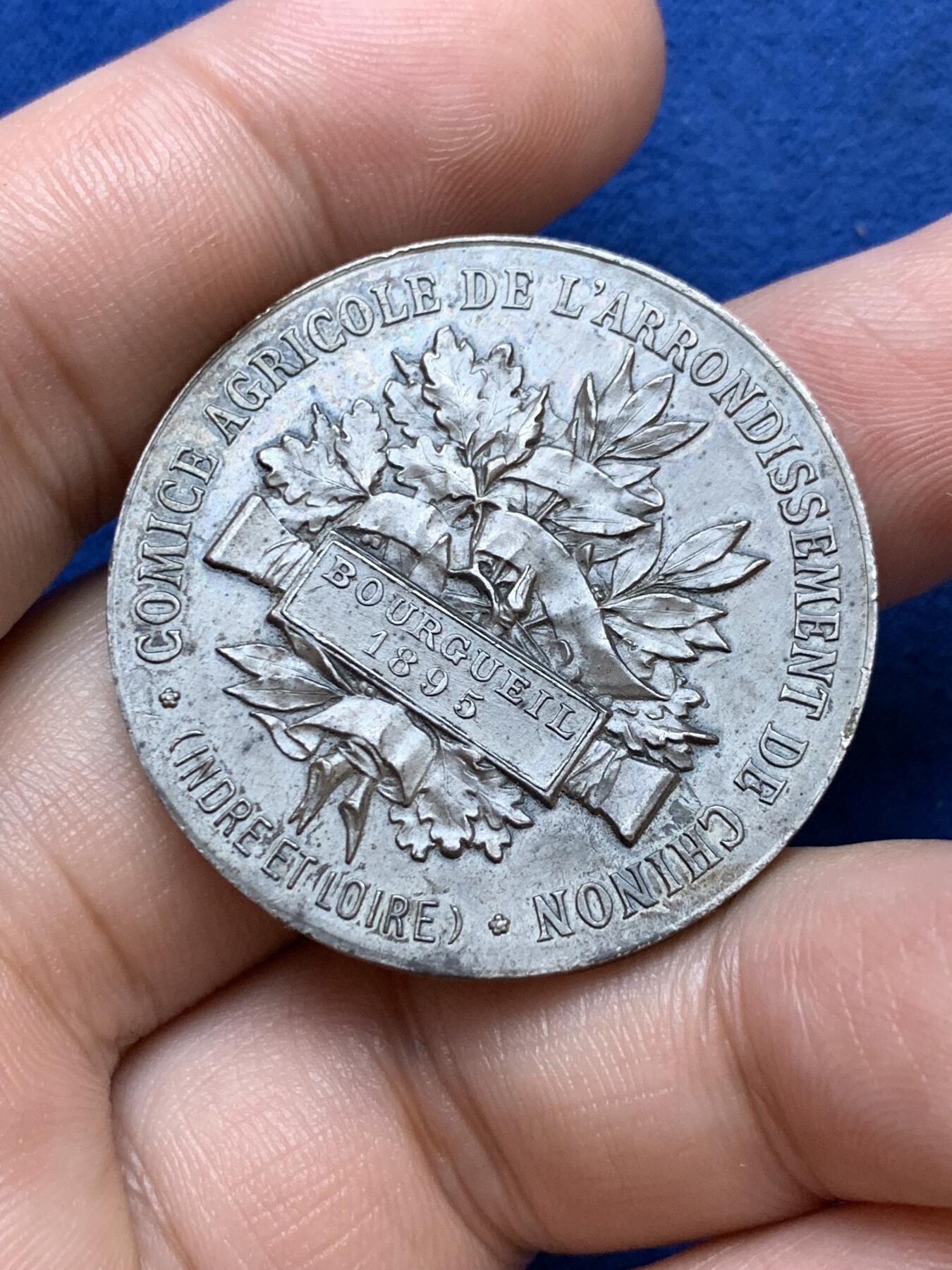 《竞宝斋》第286场-周六， 周日，周一 3场连拍 （全场包邮） 法国1895希农地区农业展银奖章 950/1000 36mm 22.4g 