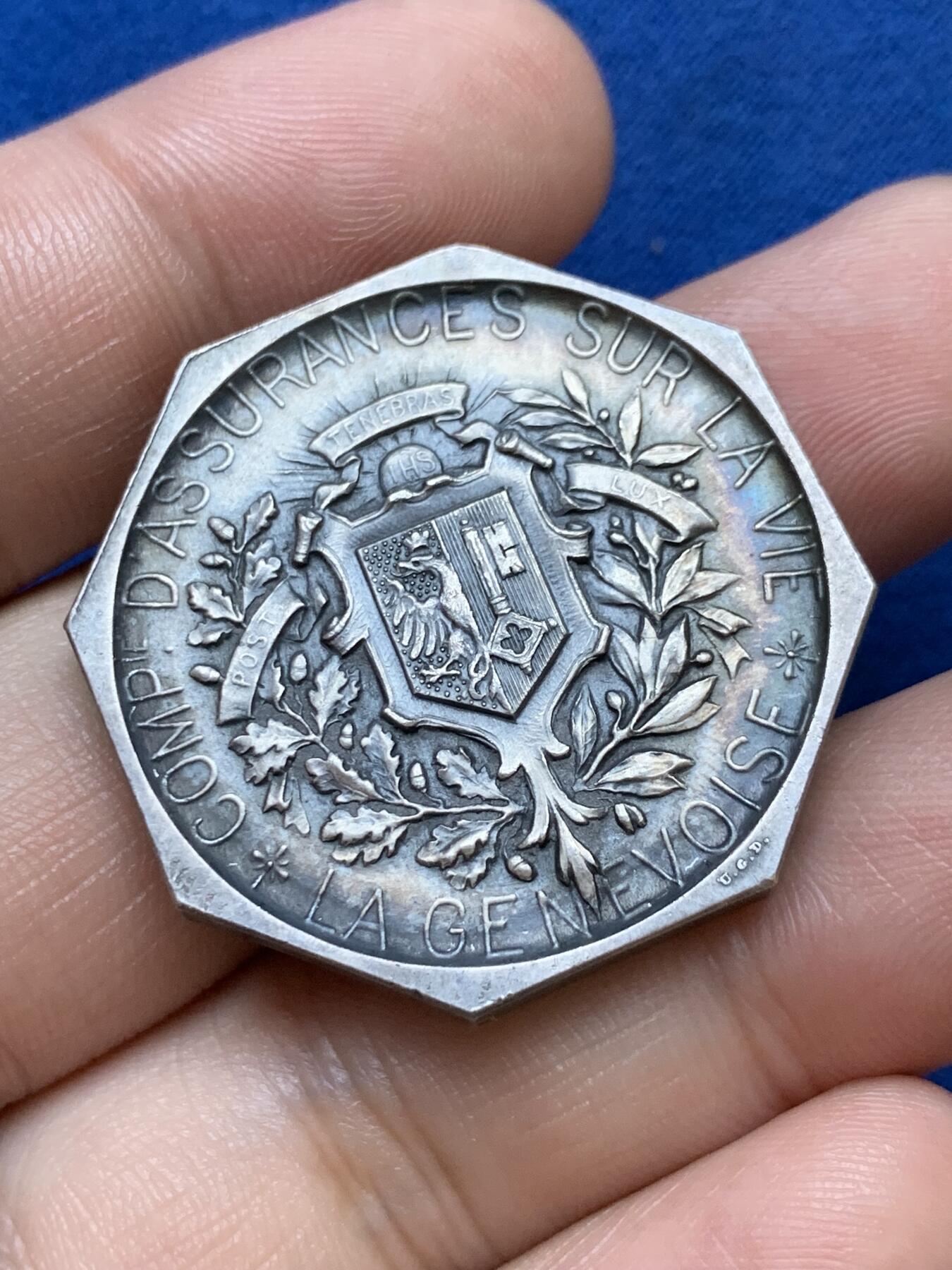 《竞宝斋》第286场-周六， 周日，周一 3场连拍 （全场包邮） 瑞士日内瓦生活播种八角银质代币 33.7mm 24.8g