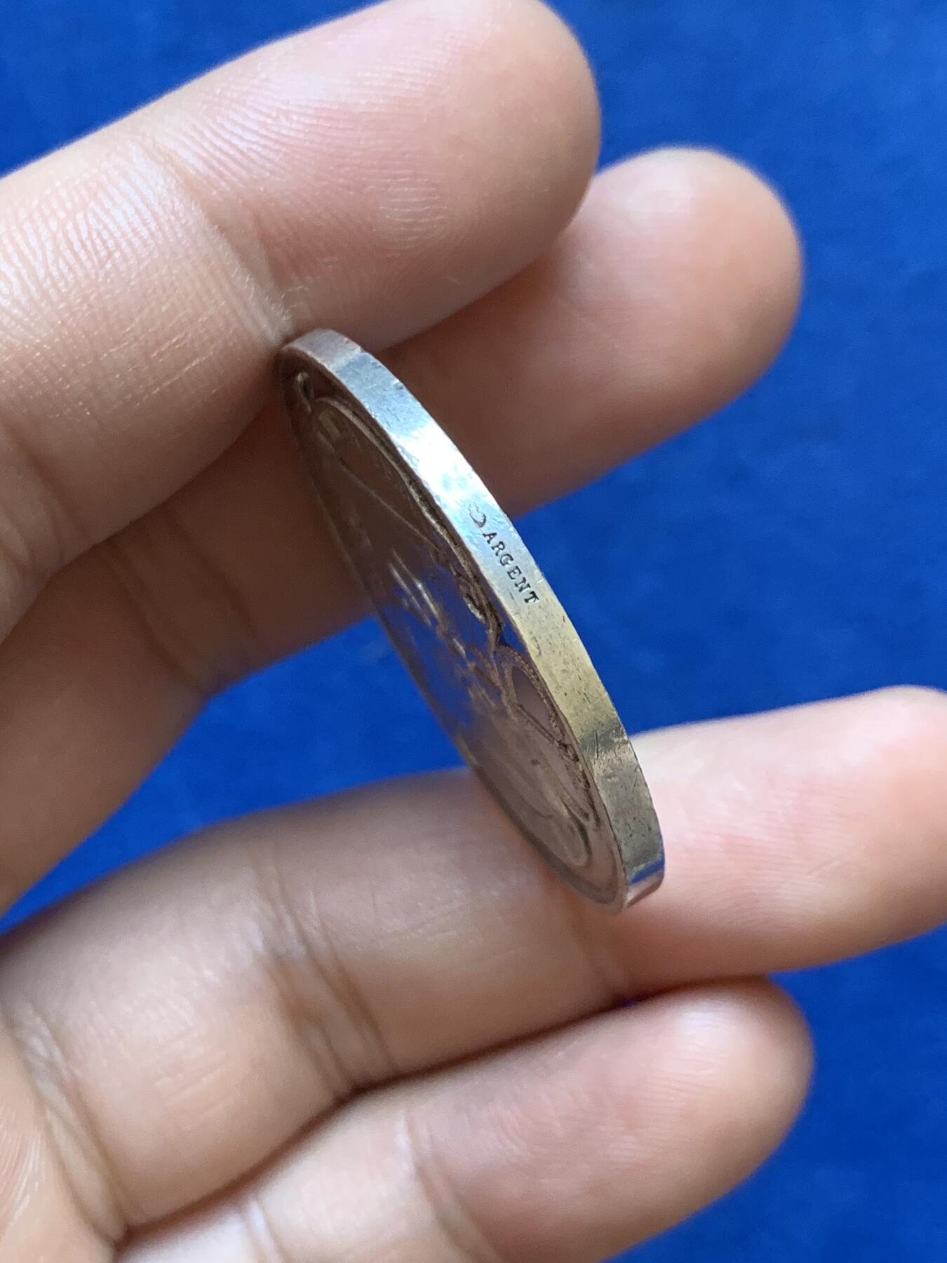 《竞宝斋》第286场-周六， 周日，周一 3场连拍 （全场包邮） 法国1801里昂股票经纪人圆型银代币 丰饶角边铭 35mm 21.7g 