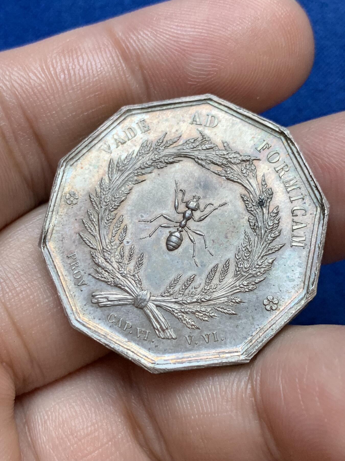 《竞宝斋》第286场-周六， 周日，周一 3场连拍 （全场包邮） 法国1822里昂储蓄银行八角银代币 丰饶角边铭 33mm 15.3g