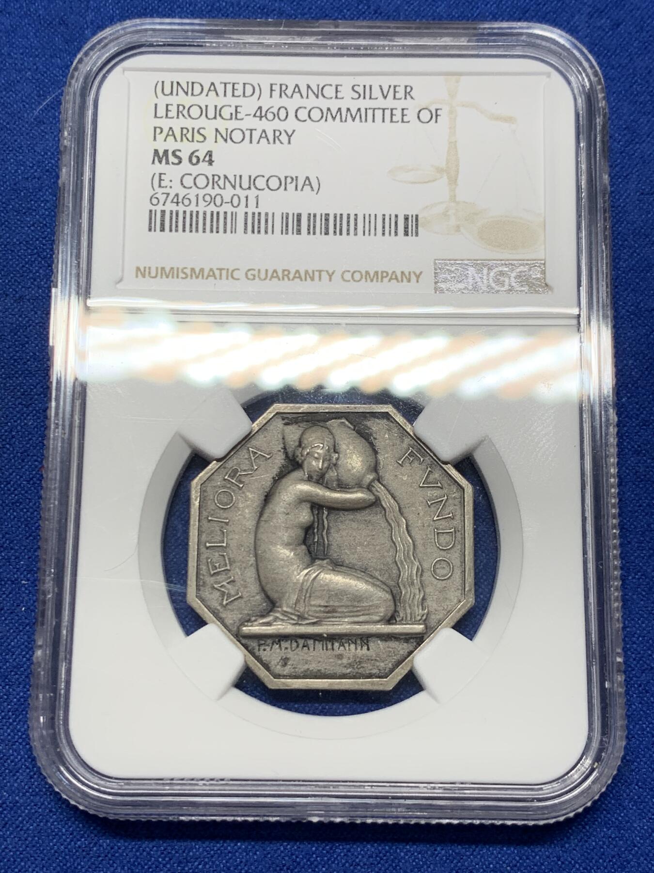 《竞宝斋》第286场-周六， 周日，周一 3场连拍 （全场包邮） NGC MS64 法国巴黎公证委员会八角银质代币