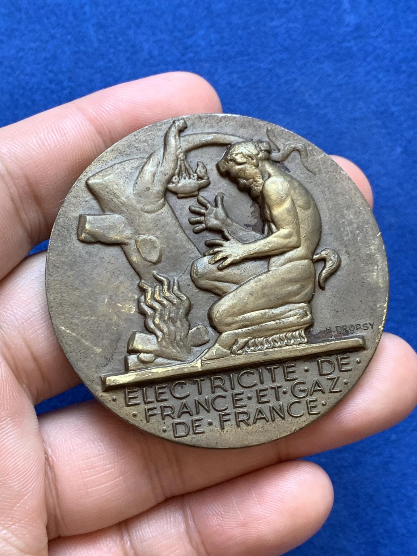 《竞宝斋》第286场-周六， 周日，周一 3场连拍 （全场包邮） 法国电力和天然气铜章 73.5g 54.5mm