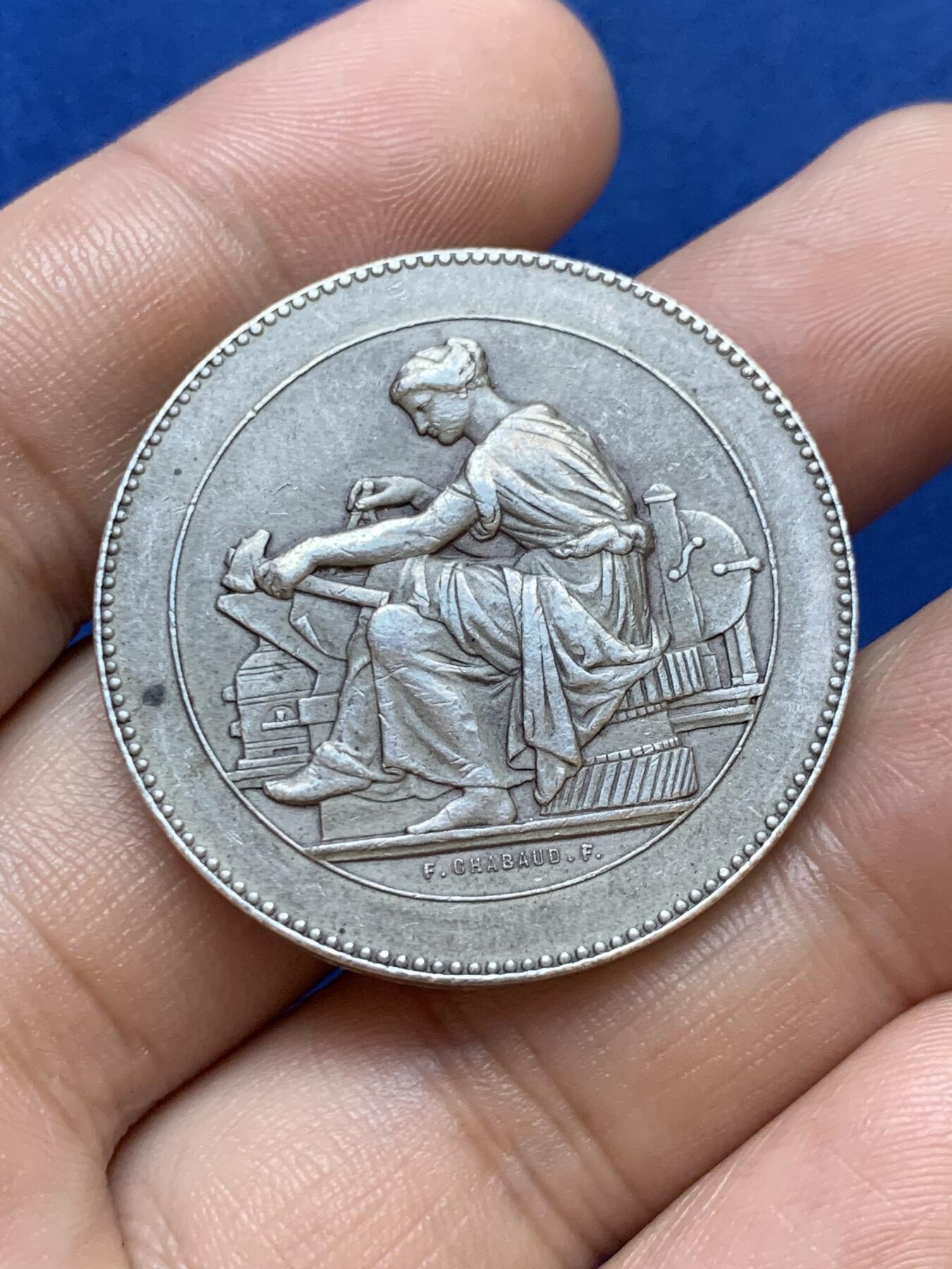 《竞宝斋》第286场-周六， 周日，周一 3场连拍 （全场包邮） 1919法国贝桑松商会圆型银代币 丰饶角边铭 36mm 22.4g