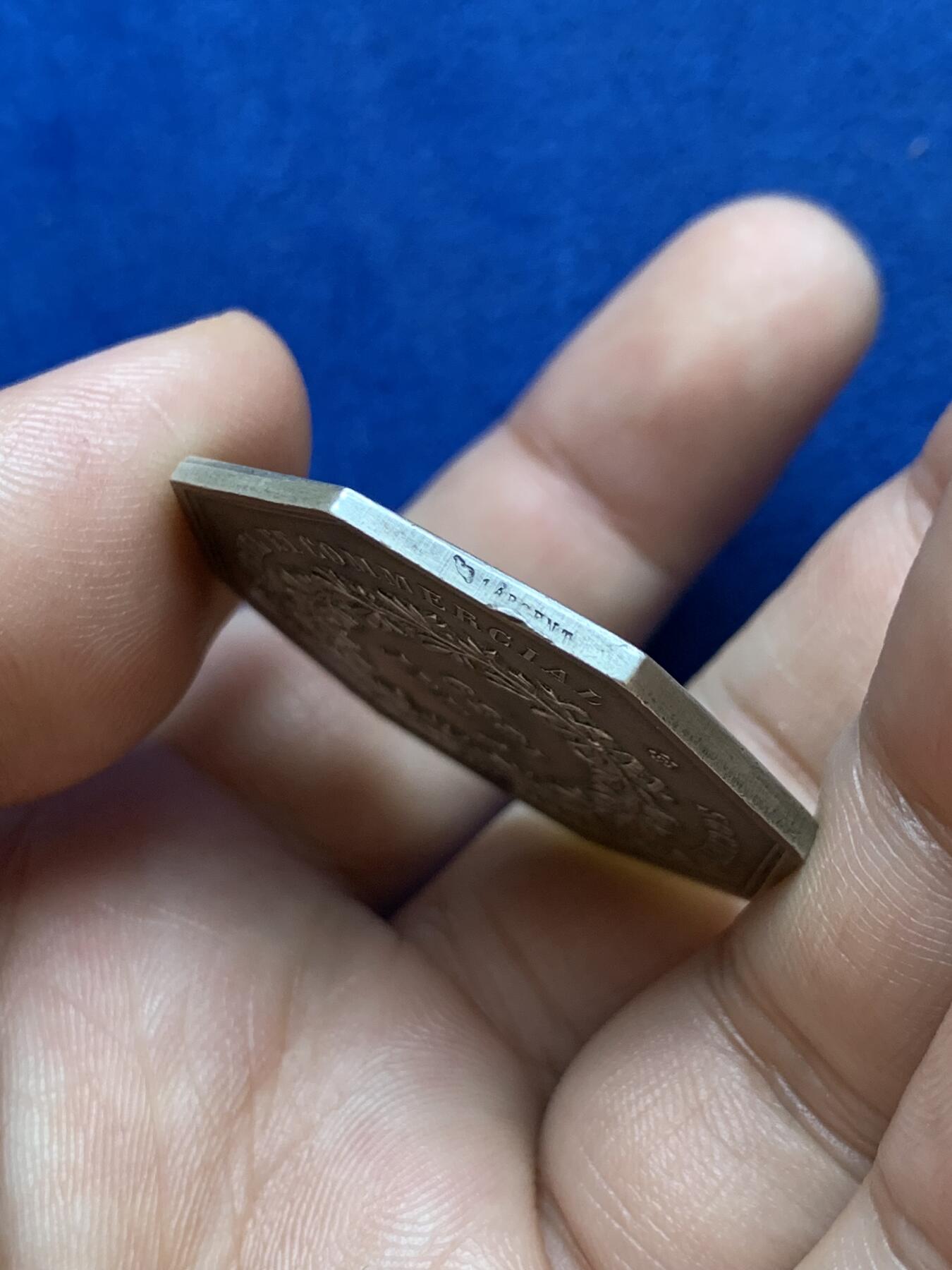 《竞宝斋》第286场-周六， 周日，周一 3场连拍 （全场包邮） 法国1859商业信贷公司八角银代币 丰饶角1ARGENT边铭 37mm 21.4g