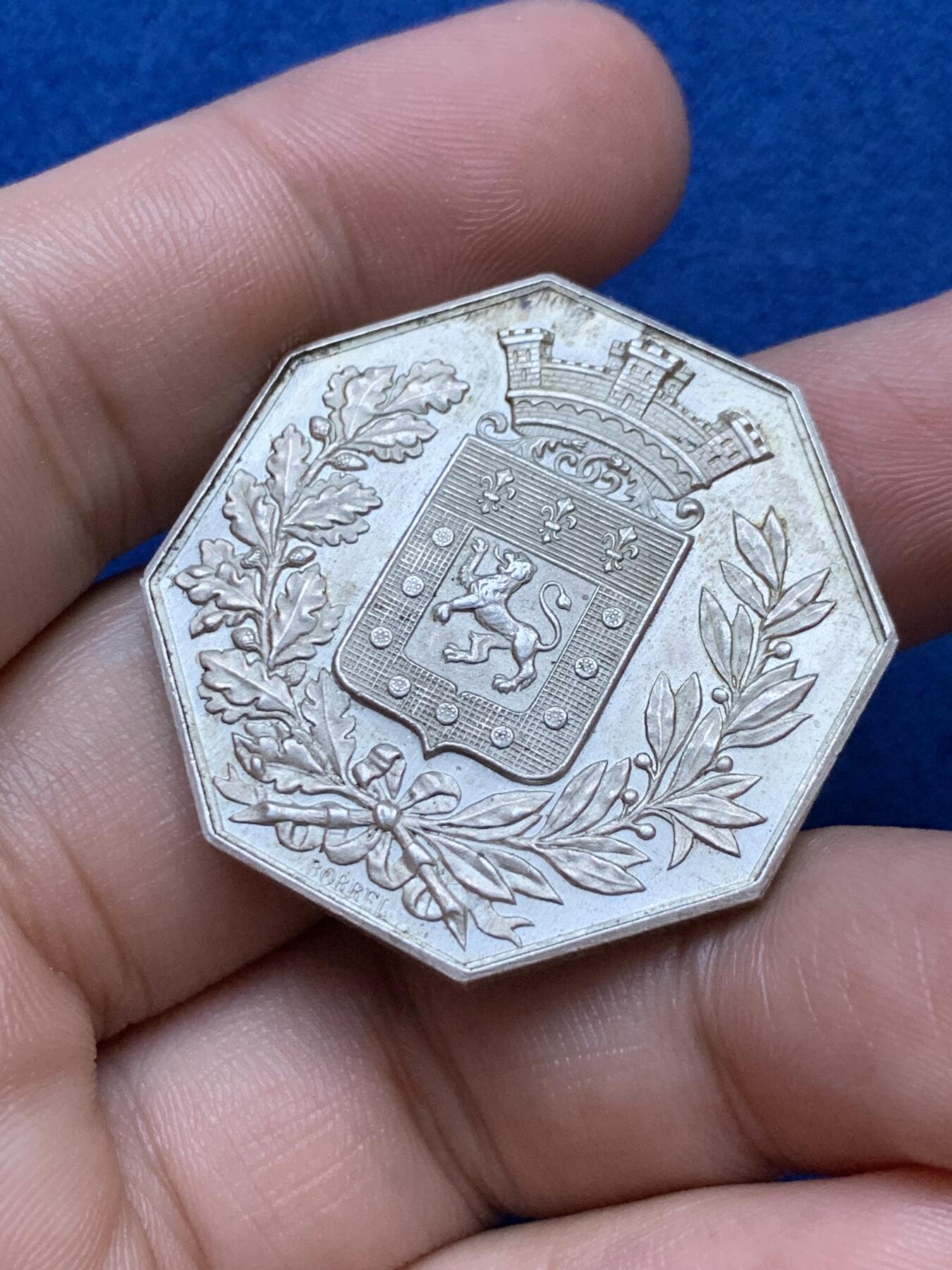 《竞宝斋》第286场-周六， 周日，周一 3场连拍 （全场包邮） 法国1838火灾保险八角银代币 丰饶角1ARGENT边铭 34mm 20.7g