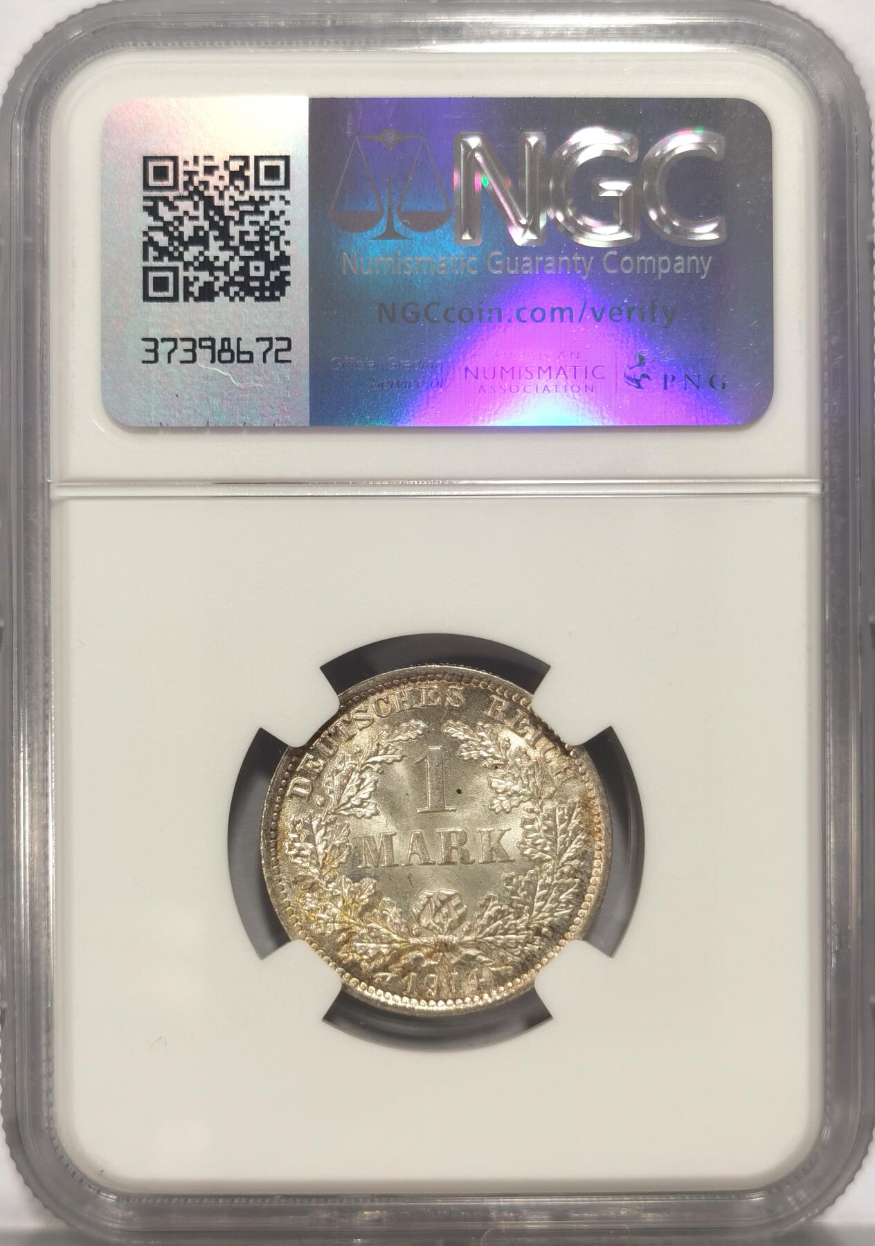 博洋堂世界钱币拍卖第084期（全场包邮） NGC MS65 德国1914-D 1马克银币 高分，宛若初铸，光晕流转没有丝毫阻碍，深打德意志鹰栩栩如生，黄油包浆自然生动无可挑剔1