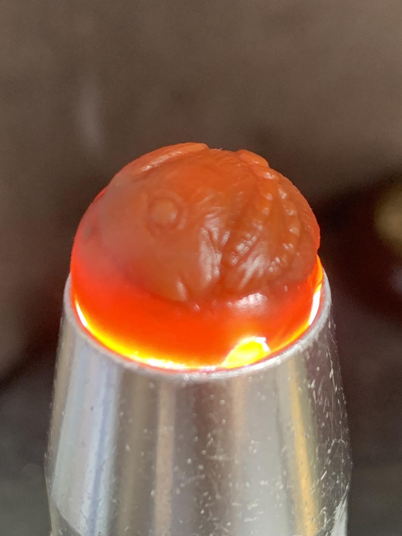 精美战国红玛瑙手工雕刻玉兔珠一个，