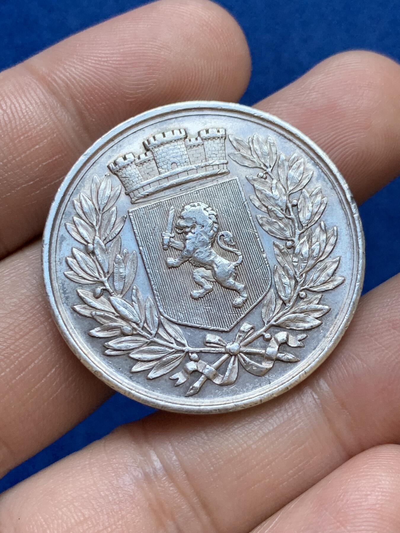 《竞宝斋》第286场-周六， 周日，周一 3场连拍 （全场包邮） 法国1801里昂股票经纪人圆型银代币 丰饶角边铭 35mm 21.7g 