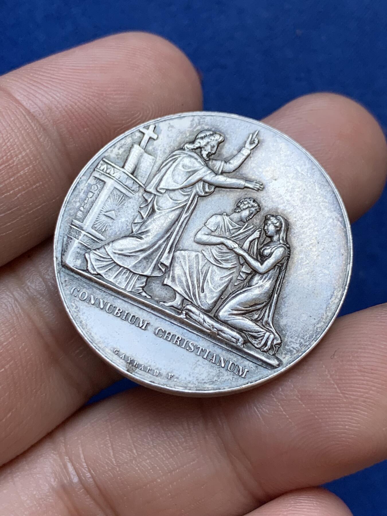 《竞宝斋》第286场-周六， 周日，周一 3场连拍 （全场包邮） 法国基督教婚礼圆型银代币 丰饶角1ARGENT 32mm 16.7g