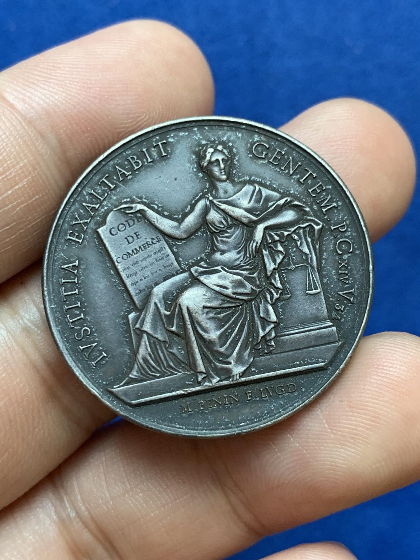 《竞宝斋》第286场-周六， 周日，周一 3场连拍 （全场包邮） 法国1847里昂商业法庭令牌圆型银代币 丰饶角边铭 33mm 15.4g