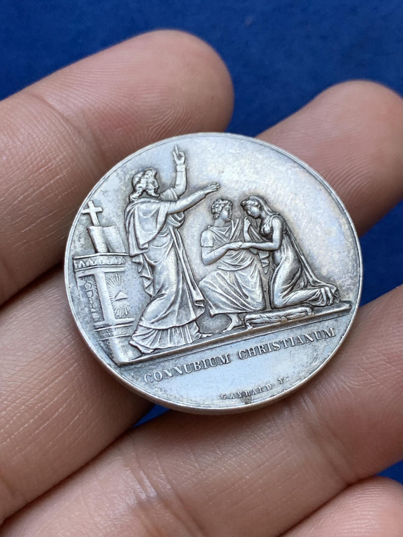 《竞宝斋》第286场-周六， 周日，周一 3场连拍 （全场包邮） 法国基督教婚礼圆型银代币 丰饶角1ARGENT 32mm 16.7g