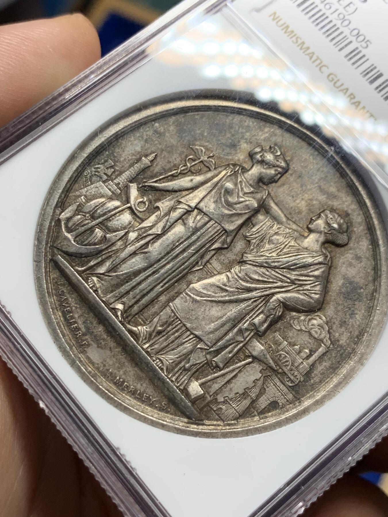 《竞宝斋》第286场-周六， 周日，周一 3场连拍 （全场包邮） NGC MS63 法国1850巴黎国家银行银章 加厚盒装