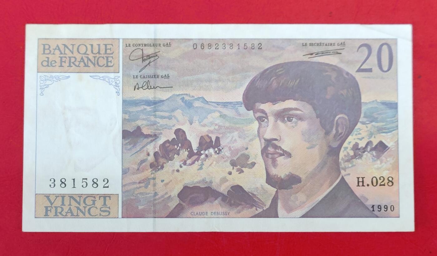 欧洲法国 20法郎 1990年版 德彪西非全新 品如图