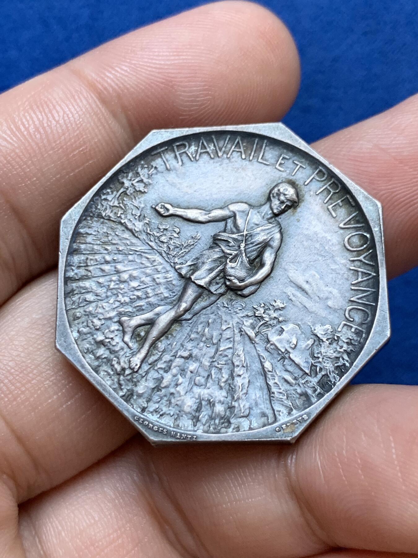 《竞宝斋》第286场-周六， 周日，周一 3场连拍 （全场包邮） 瑞士日内瓦生活播种八角银质代币 33.7mm 24.8g