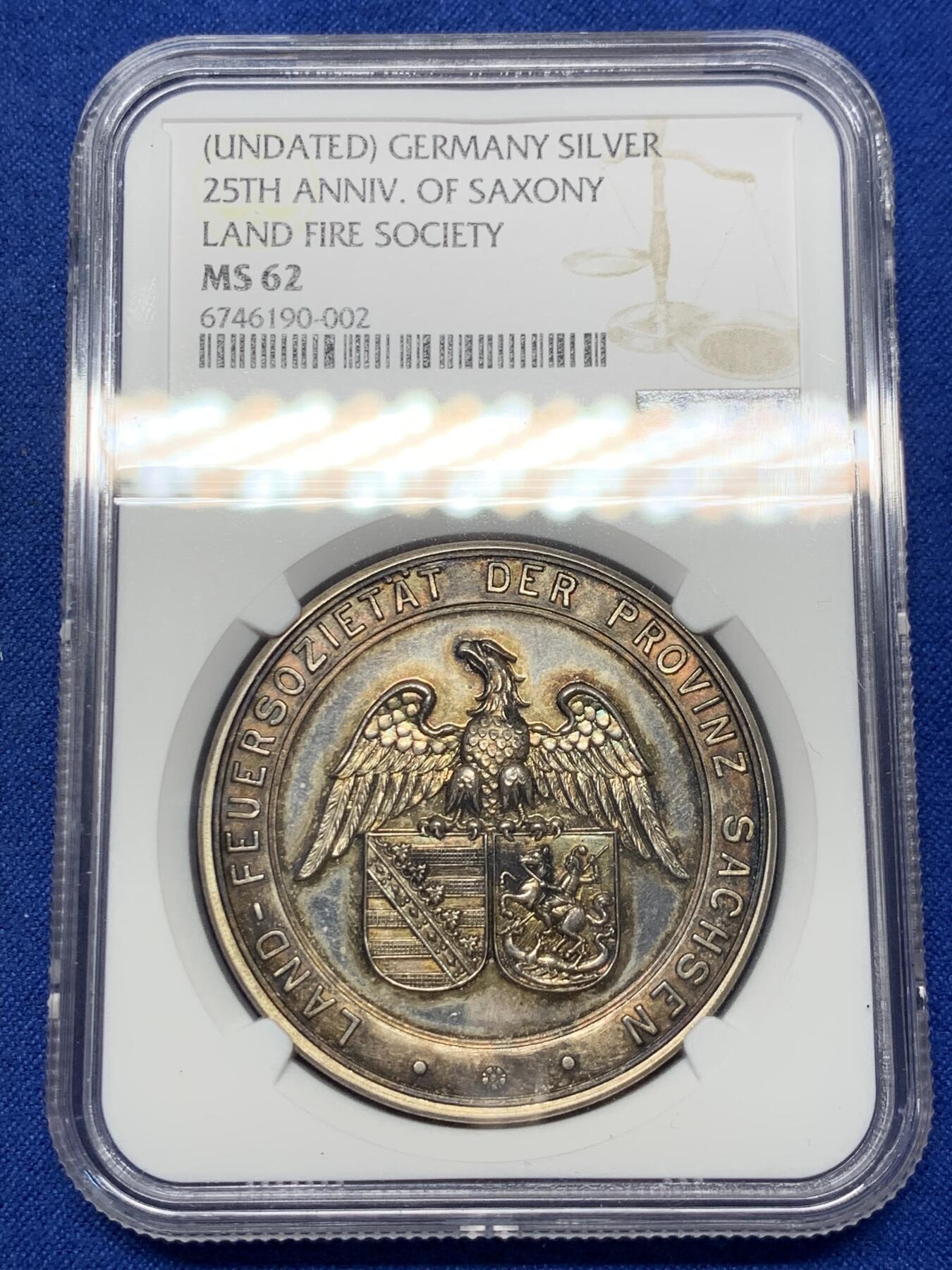 《竞宝斋》第286场-周六， 周日，周一 3场连拍 （全场包邮） NGC MS62 德国陆地消防协会银章