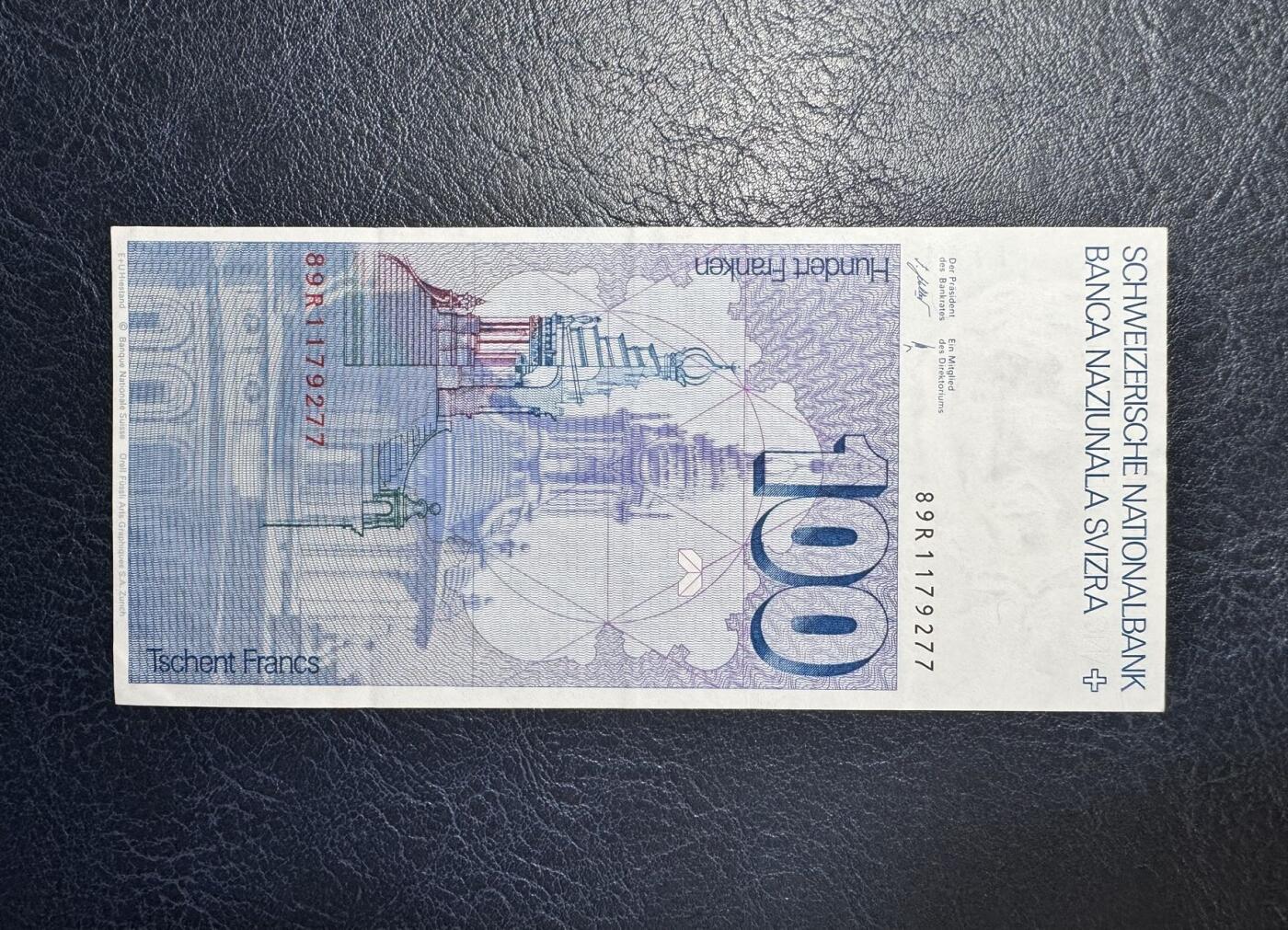 收藏联盟Quantum Auction 第359期拍卖  瑞士联邦1989年100法郎 非全新 品相如图 号码无4