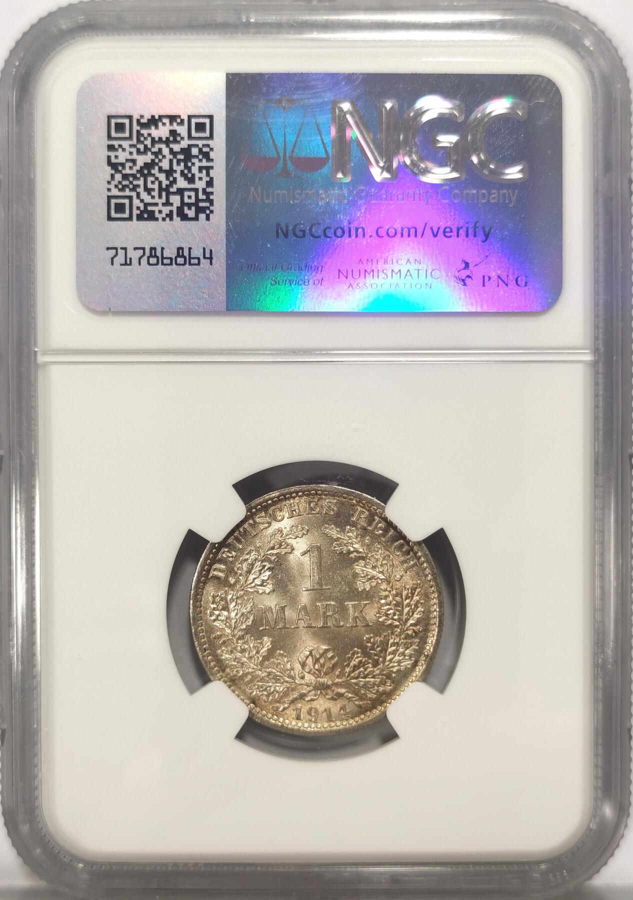 博洋堂世界钱币拍卖第084期（全场包邮） NGC MS65 德国1914-D 1马克银币 高分，宛若初铸，光晕流转没有丝毫阻碍，深打德意志鹰栩栩如生，黄油包浆自然生动无可挑剔2