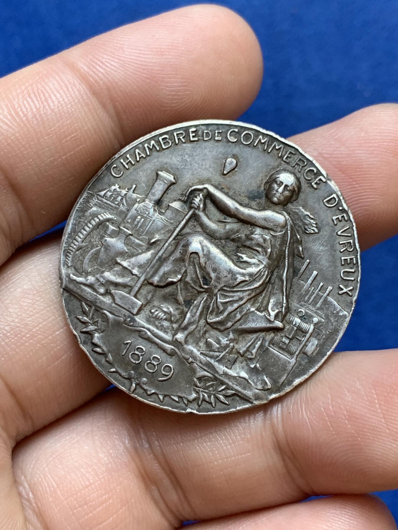 《竞宝斋》第286场-周六， 周日，周一 3场连拍 （全场包邮） 法国1921埃夫勒商业圆型银代币 带边铭 36mm 22.1g 