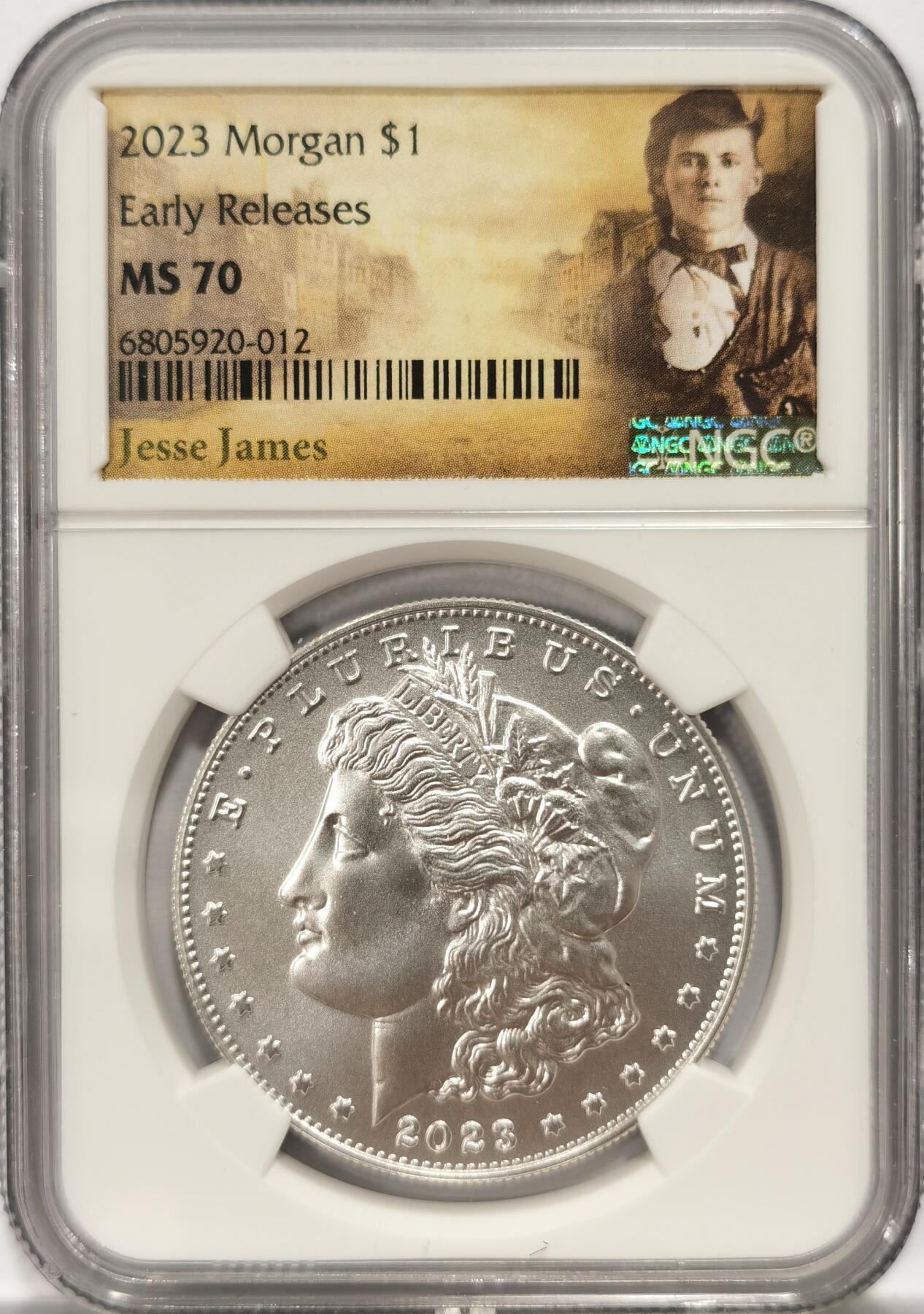 博洋堂世界钱币拍卖第084期（全场包邮） 美国2023年摩根银元NGC-MS70，直径38.1mm，重26.7克，999银。币面清爽干净又漂亮，打制精美，状态一流，冠军分