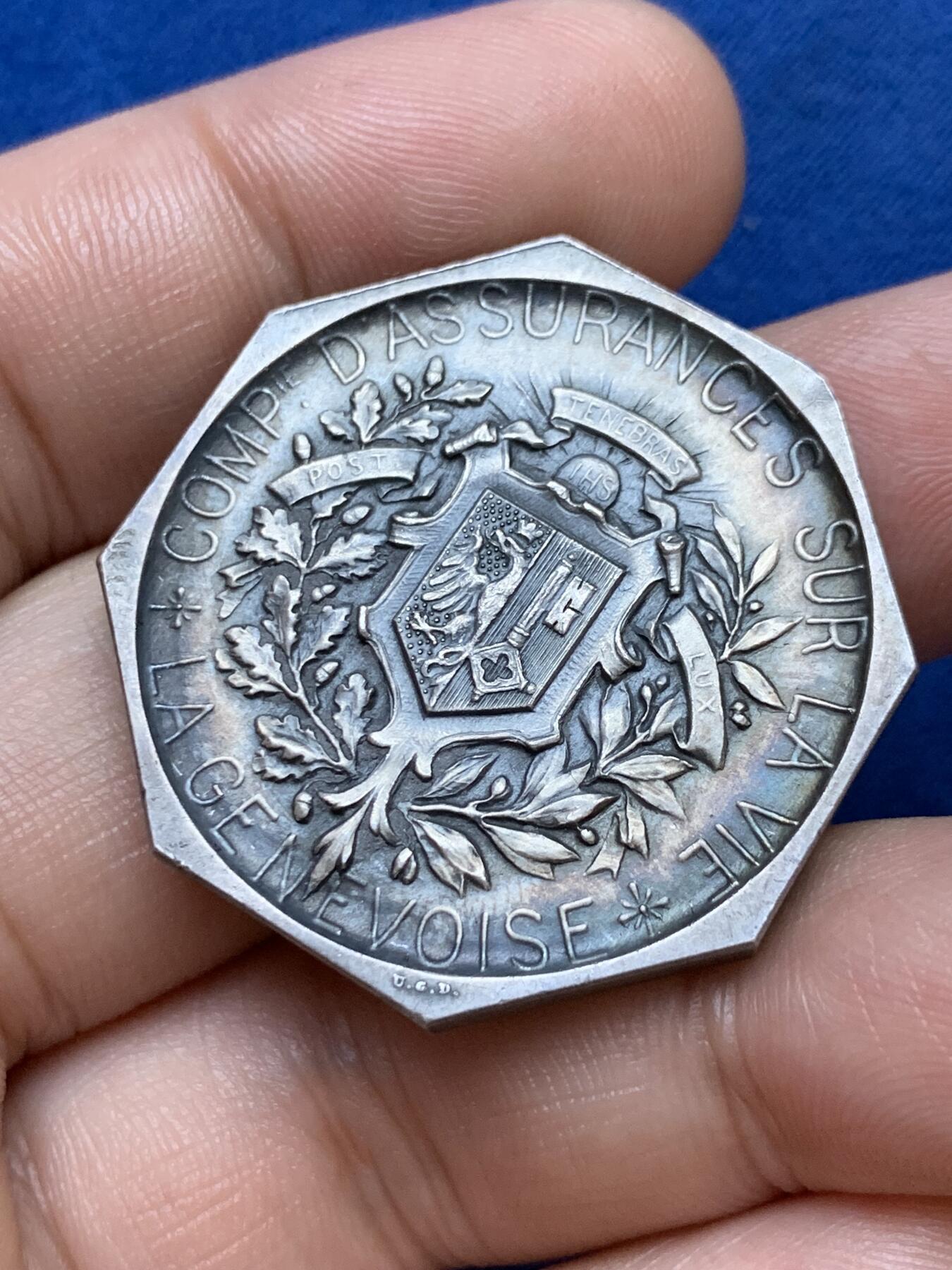 《竞宝斋》第286场-周六， 周日，周一 3场连拍 （全场包邮） 瑞士日内瓦生活播种八角银质代币 33.7mm 24.8g