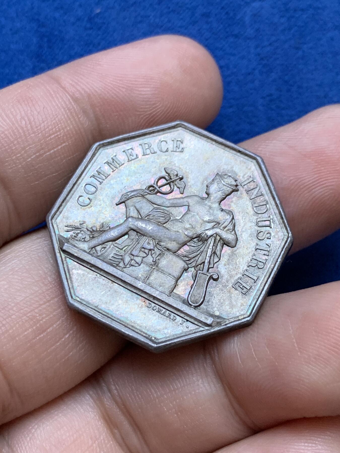 《竞宝斋》第286场-周六， 周日，周一 3场连拍 （全场包邮） 法国八角银质代币 古耶工厂矿山和锻造公司 12.02g 30.7mm 油灯边铭