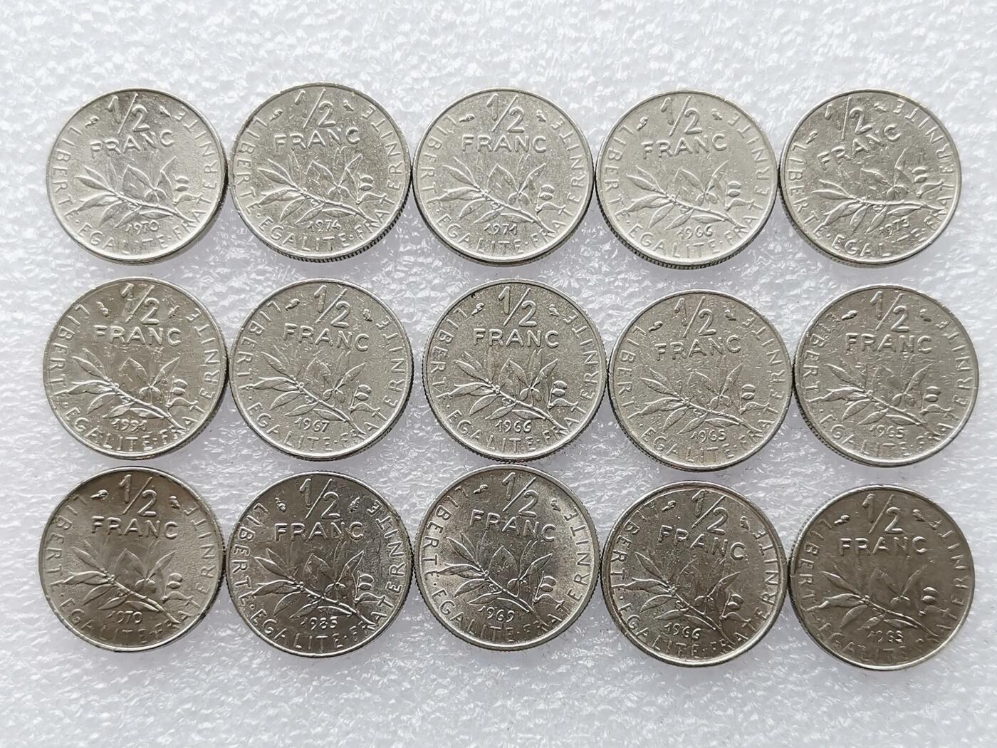 第一海外回流一元起拍收藏 散币专场 第101期 法国1/2法郎 15枚