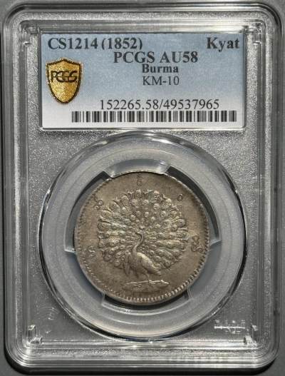1852年缅甸孔雀银币 五彩顶级品相 - 1852年缅甸孔雀银币 五彩顶级品相