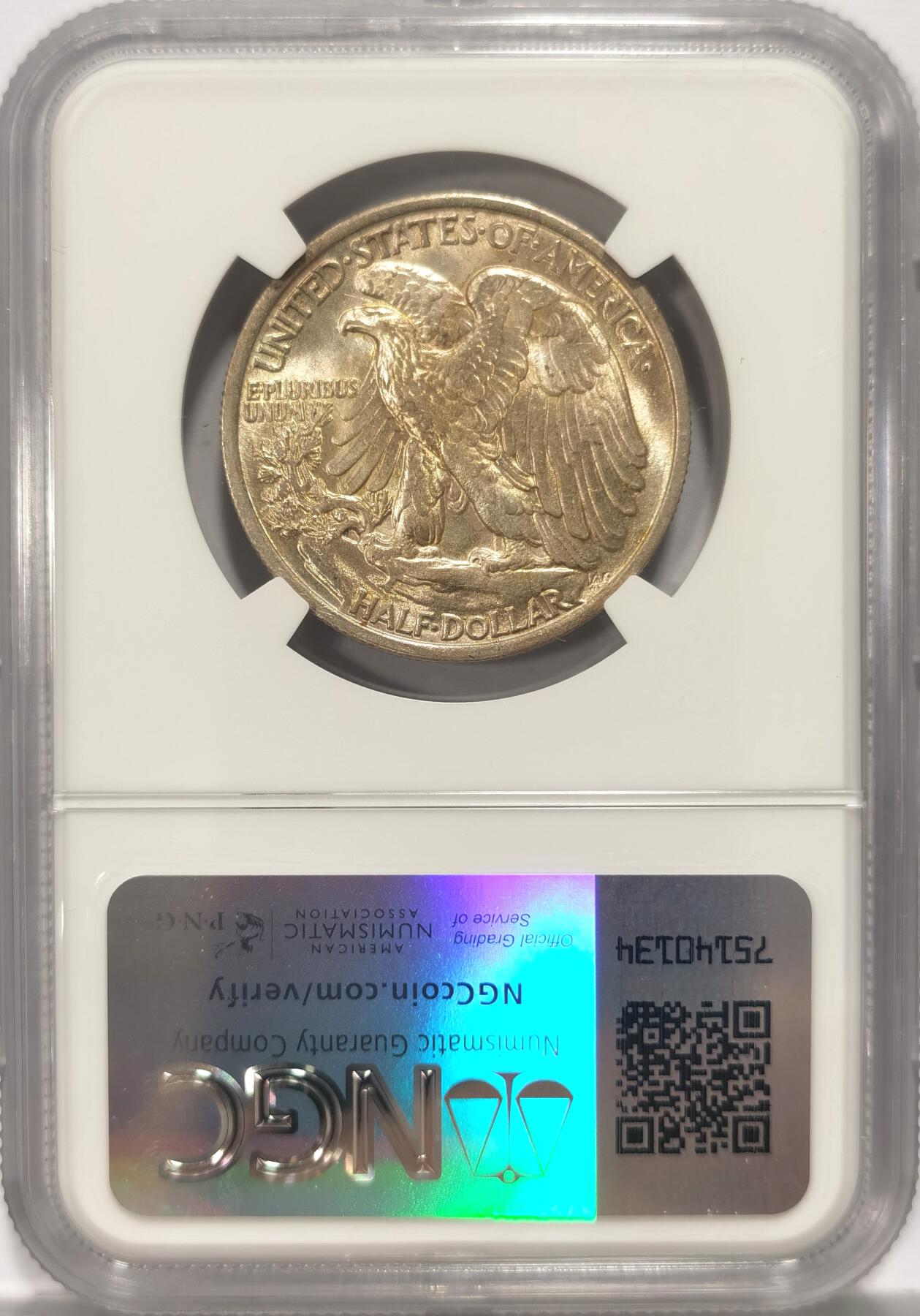 博洋堂世界钱币拍卖第084期（全场包邮） NGC MS65 美国1935年行走女神半圆银币，来自Adolph A. Weinman的经典设计,市场上常见的年份都是1940-1947，65分pcgs参考价为2400元，附外拍成交价格。