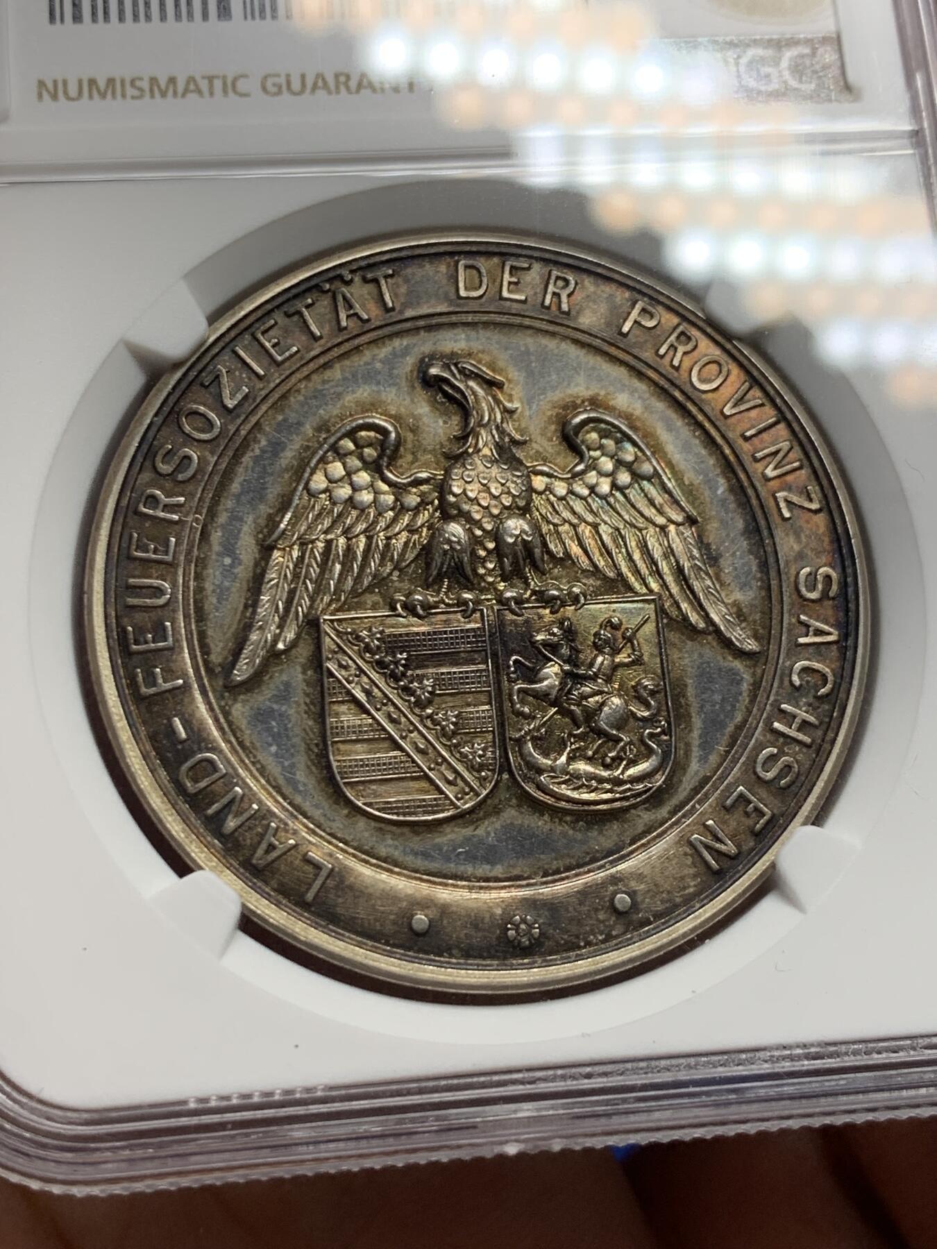 《竞宝斋》第286场-周六， 周日，周一 3场连拍 （全场包邮） NGC MS62 德国陆地消防协会银章