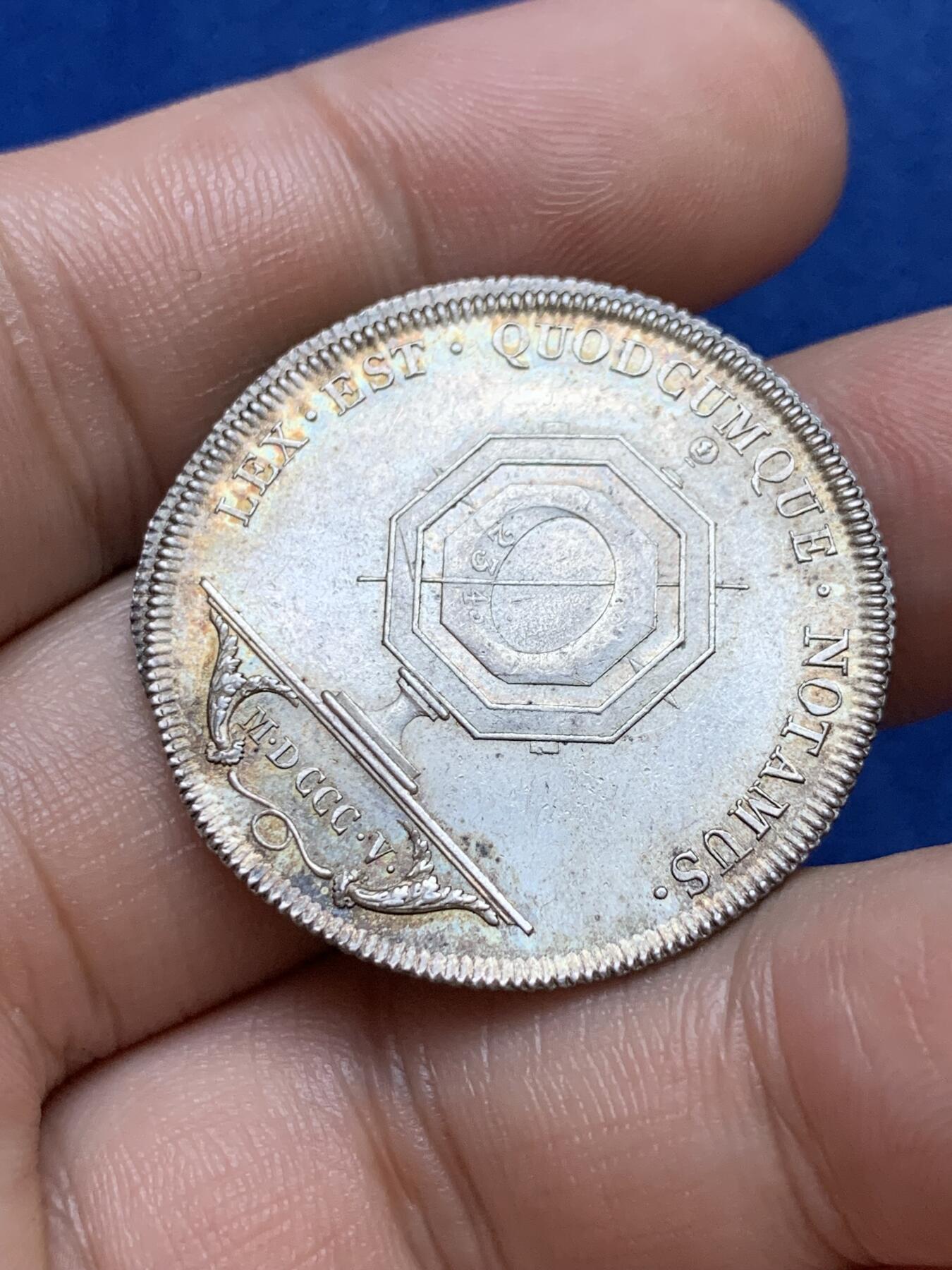 《竞宝斋》第286场-周六， 周日，周一 3场连拍 （全场包邮） 法国1812里昂公证人圆型银代币 12.4g 