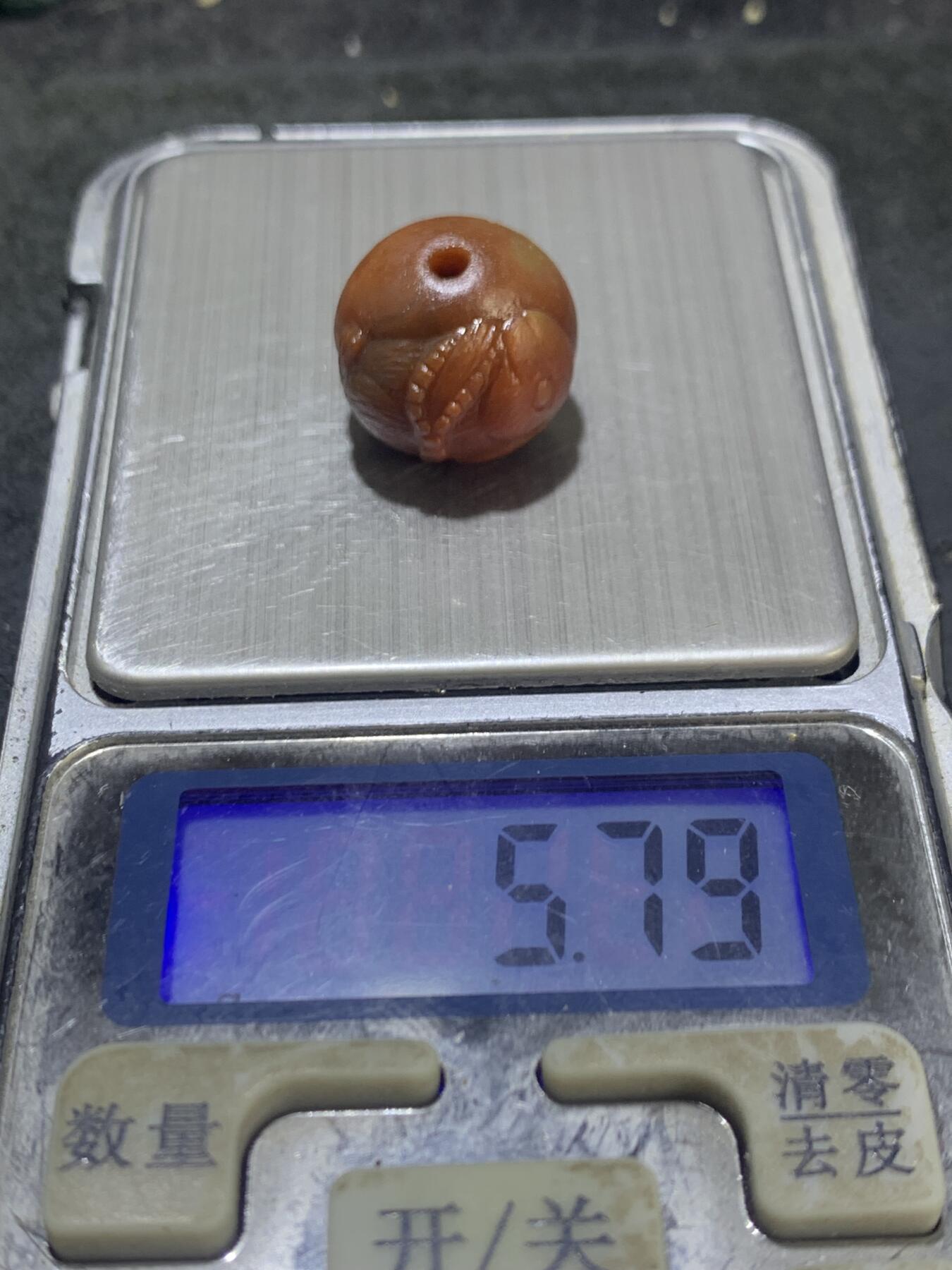 精美战国红玛瑙手工雕刻玉兔珠一个，