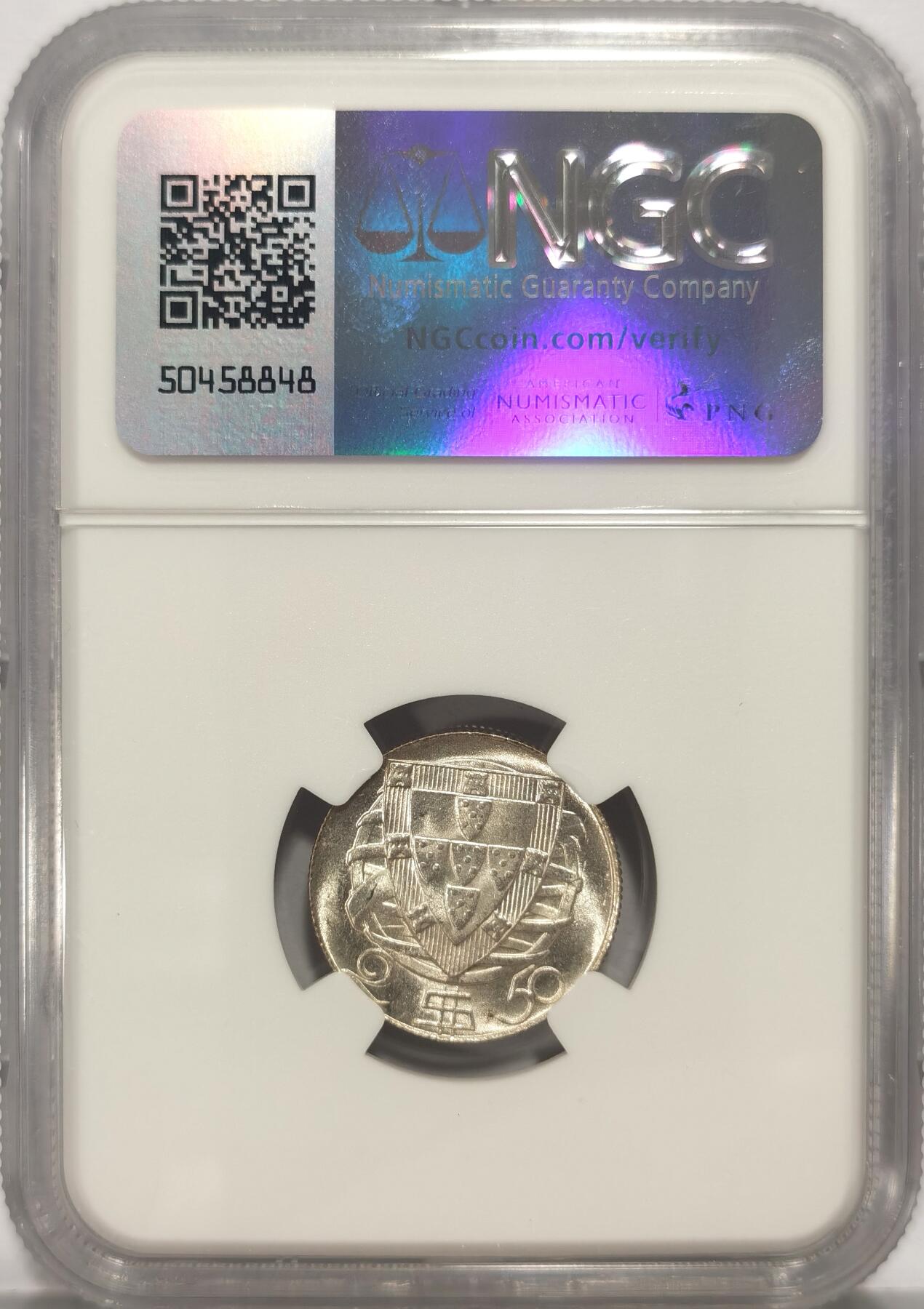 博洋堂世界钱币拍卖第084期（全场包邮） NGC MS65 葡萄牙1951年2.5埃斯库多银币，转光特猛，出厂状态，购买自澳门古玩店，殖民时期留存。