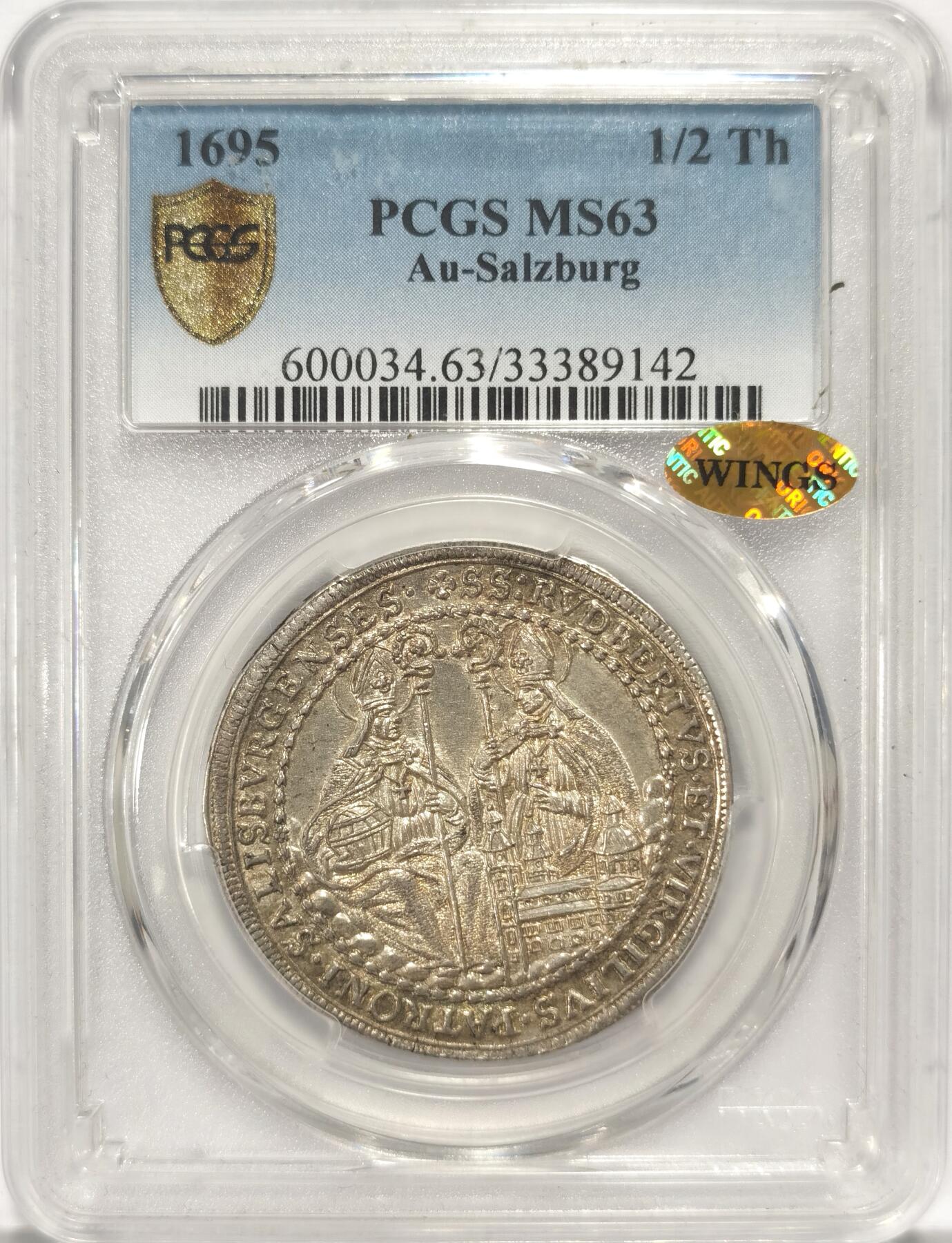 博洋堂世界钱币拍卖第084期（全场包邮） PCGS MS63 神罗奥地利萨尔斯堡1695年主教1/2泰勒 淡金包浆