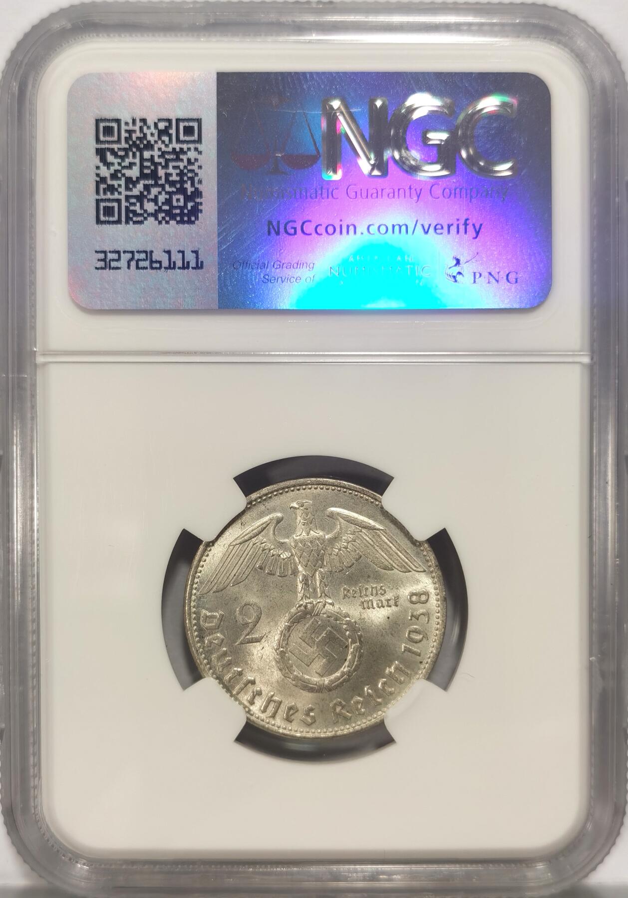 博洋堂世界钱币拍卖第084期（全场包邮） NGC MS65 德国1938B版兴登堡2马克，Gem品相，冠军分太难得，值得收藏