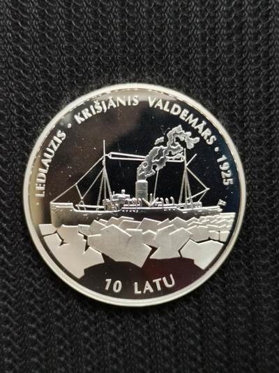 道一币馆币章第七十七场 - 拉脱维亚1998年破冰舰克利斯扬尼斯瓦德玛斯号73周年10拉特精制银币 31.47g 925S 10000
