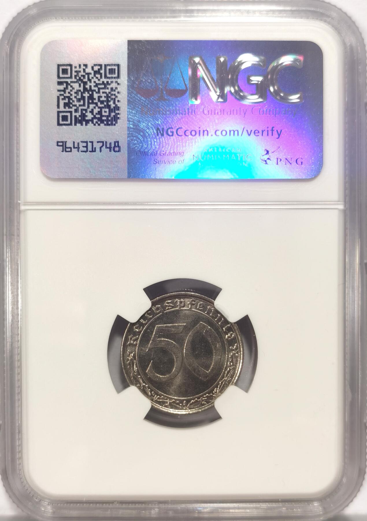 博洋堂世界钱币拍卖第084期（全场包邮） NGC MS64 德国1938A版50芬尼坦克币，二战或用于制造著名的虎式、豹式坦克，高分太难得，值得收藏