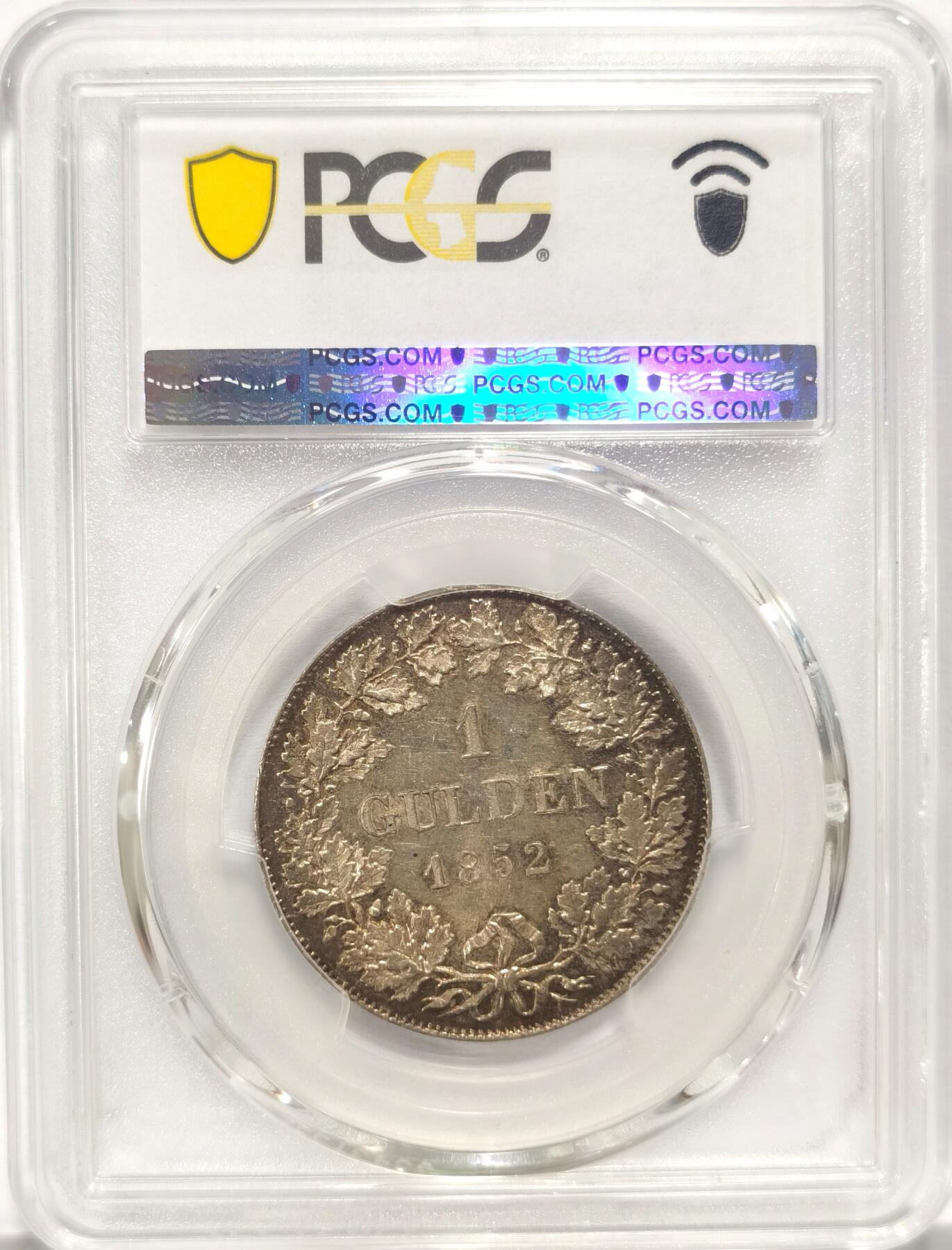 博洋堂世界钱币拍卖第084期（全场包邮） PCGS MS63 德国法兰克福1852流通1盾银币 金色包浆 低评状态
