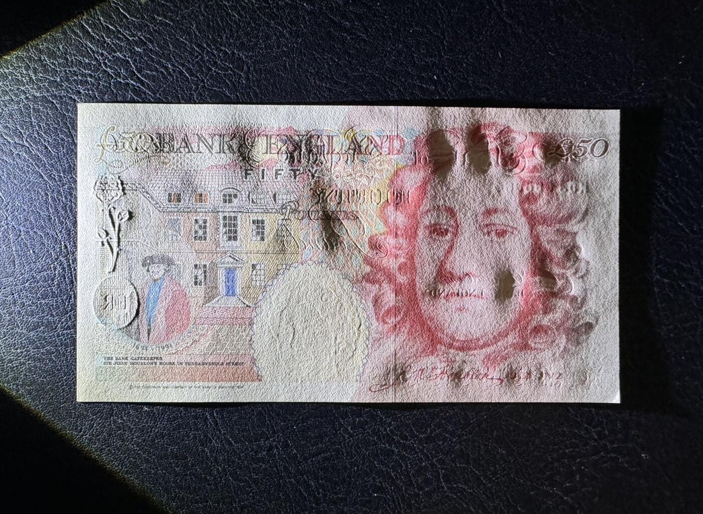 收藏联盟Quantum Auction 第359期拍卖  英国1994 (ND 2006)年50镑 品相UNC 角微瑕 英格兰银行首任总裁 霍布伦