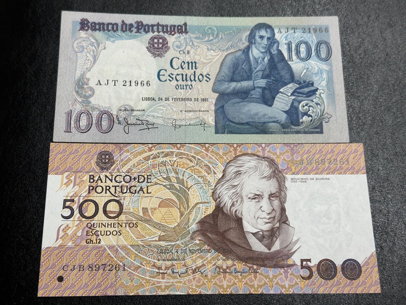 《外钞收藏家》第三百八十八期 1981年葡萄牙100 AU+500面额 全新 两张一起