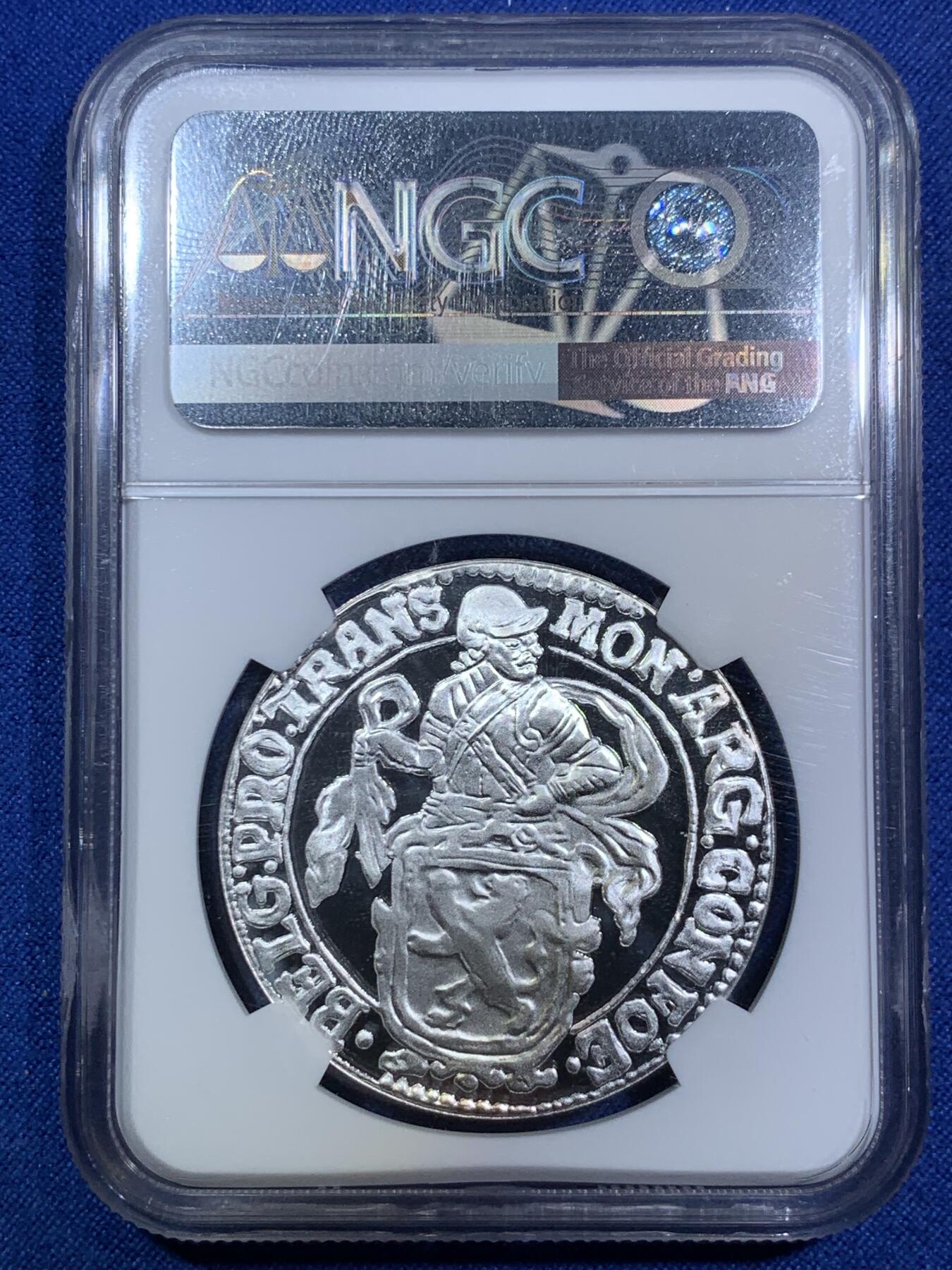 《竞宝斋》第287场-周六， 周日，周一 3场连拍 （全场包邮） NGC PF70UC 荷兰2021狮洋 后铸版 1盎司银币 正面是站立大狮子 背面是戎装武士