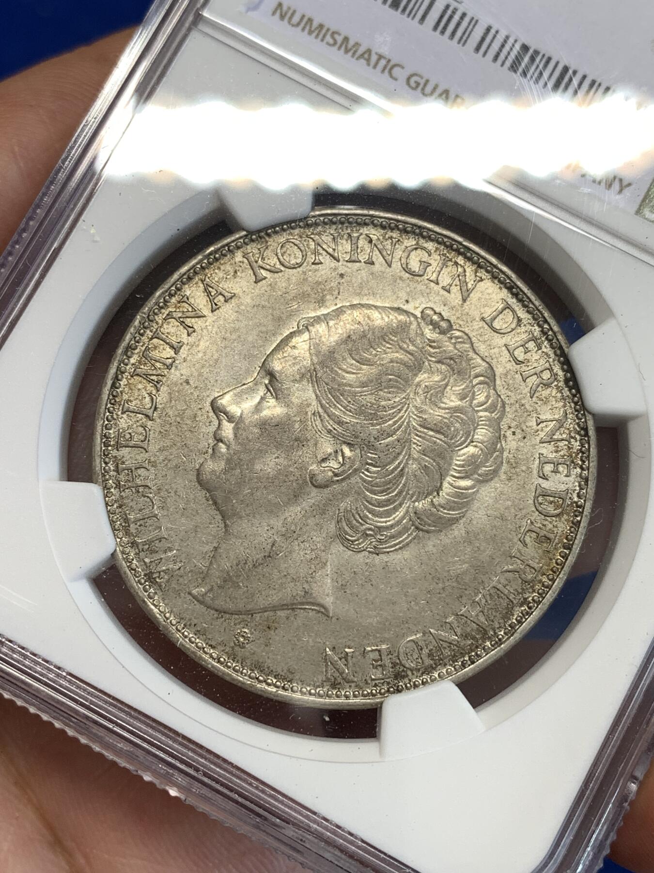 《竞宝斋》第287场-周六， 周日，周一 3场连拍 （全场包邮） NGC MS63 荷兰1932年威廉米娜女王2.5盾银币