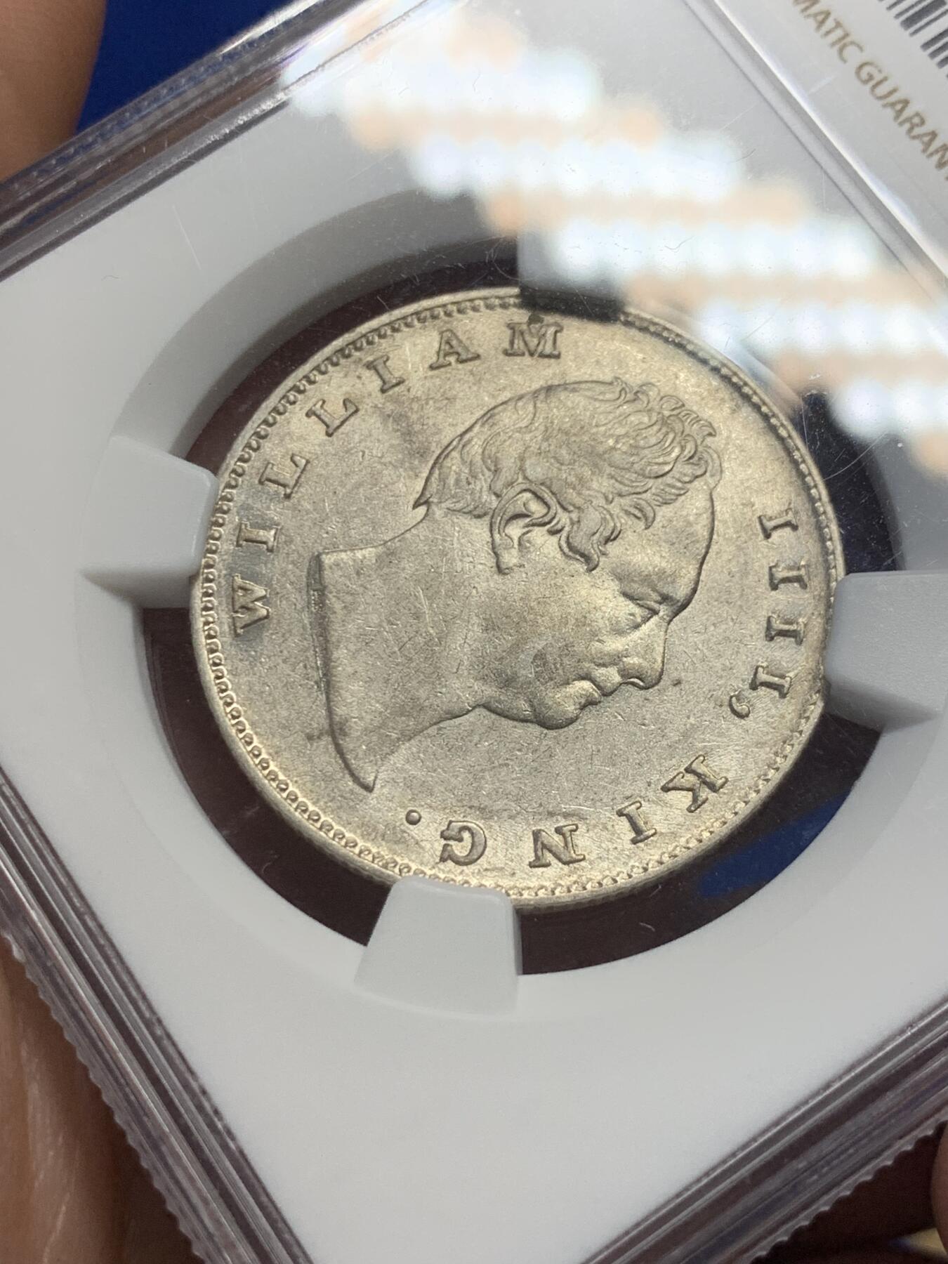 《竞宝斋》第287场-周六， 周日，周一 3场连拍 （全场包邮） NGC AU55 英国1835年东印度公司卢比 威廉四世在位期间铸造，稀少RS版，克书价高，远超普通版