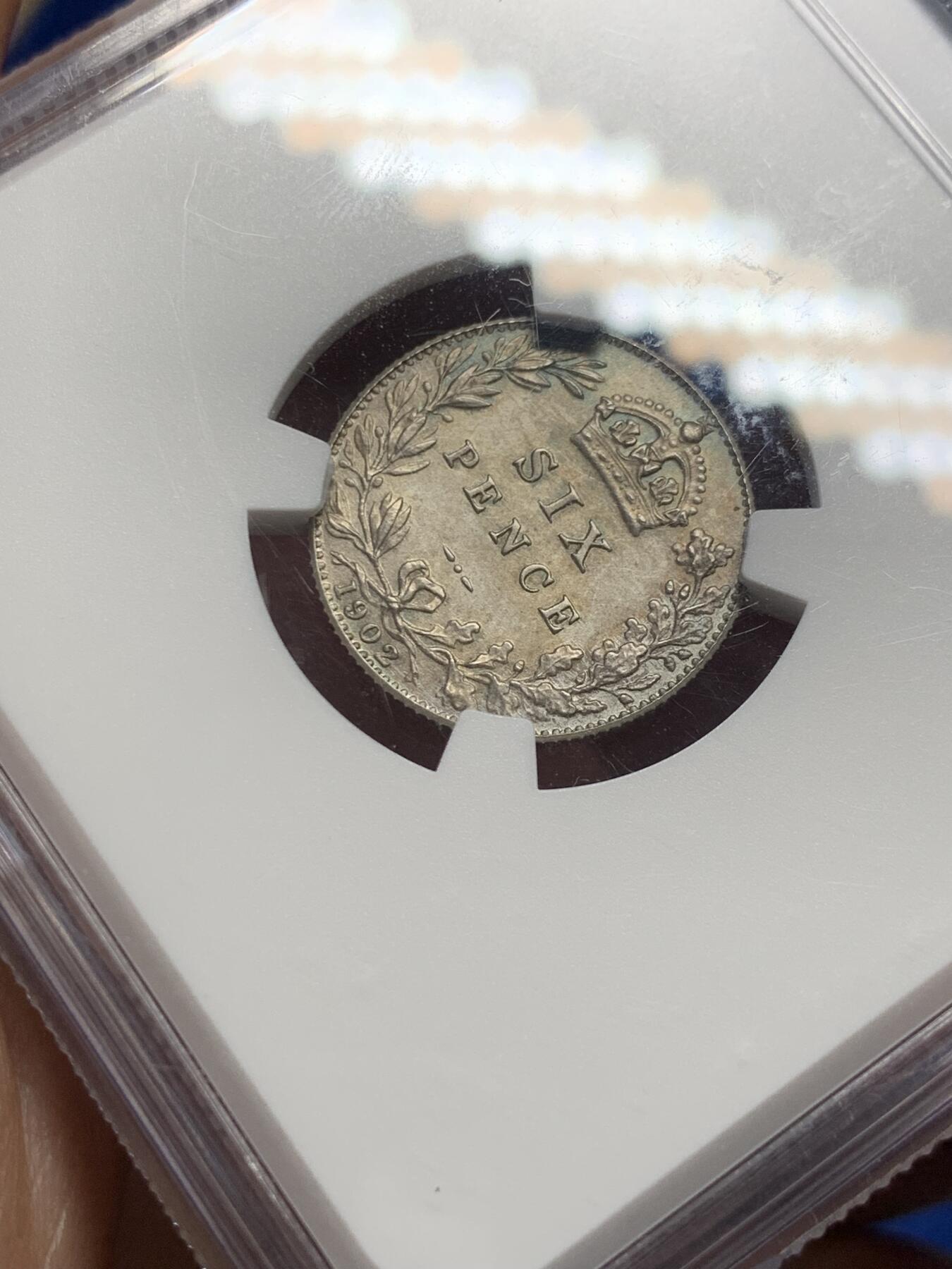 《竞宝斋》第287场-周六， 周日，周一 3场连拍 （全场包邮） NGC PF62 英国1902年爱德华七世精制6便士