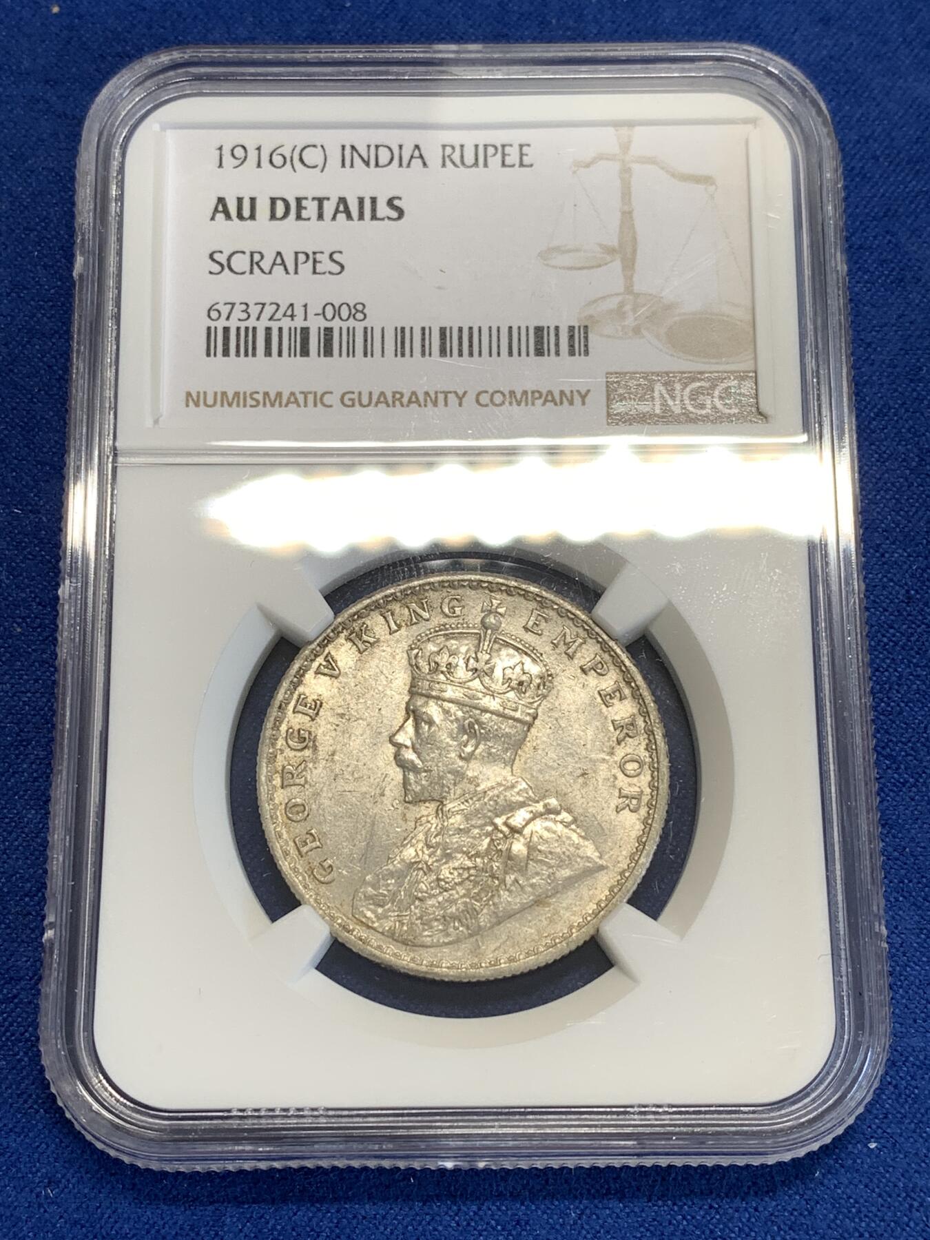 《竞宝斋》第287场-周六， 周日，周一 3场连拍 （全场包邮） NGC AUD 印度1916C乔治五世1卢比银币